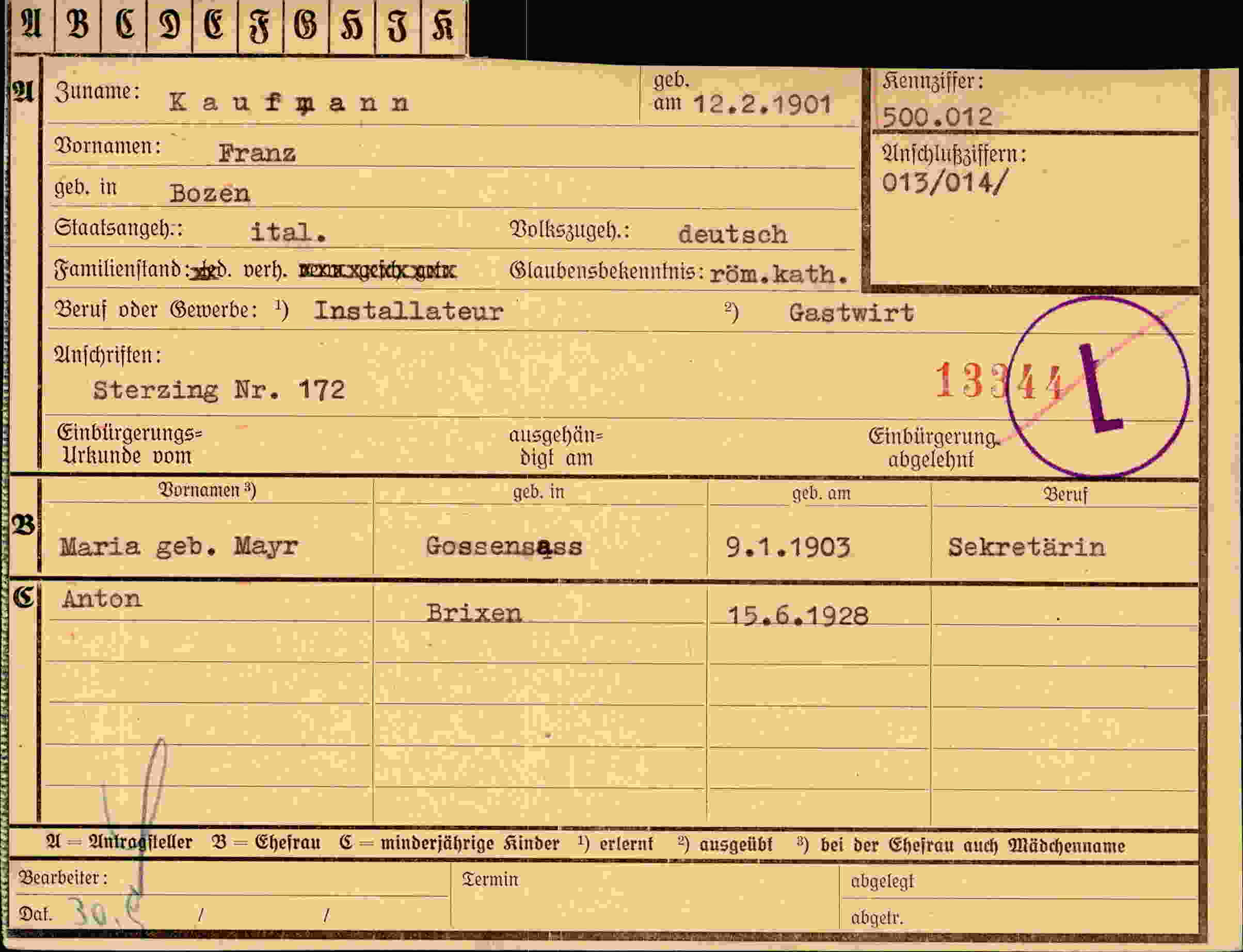 Dokument für Franz Kaufmann