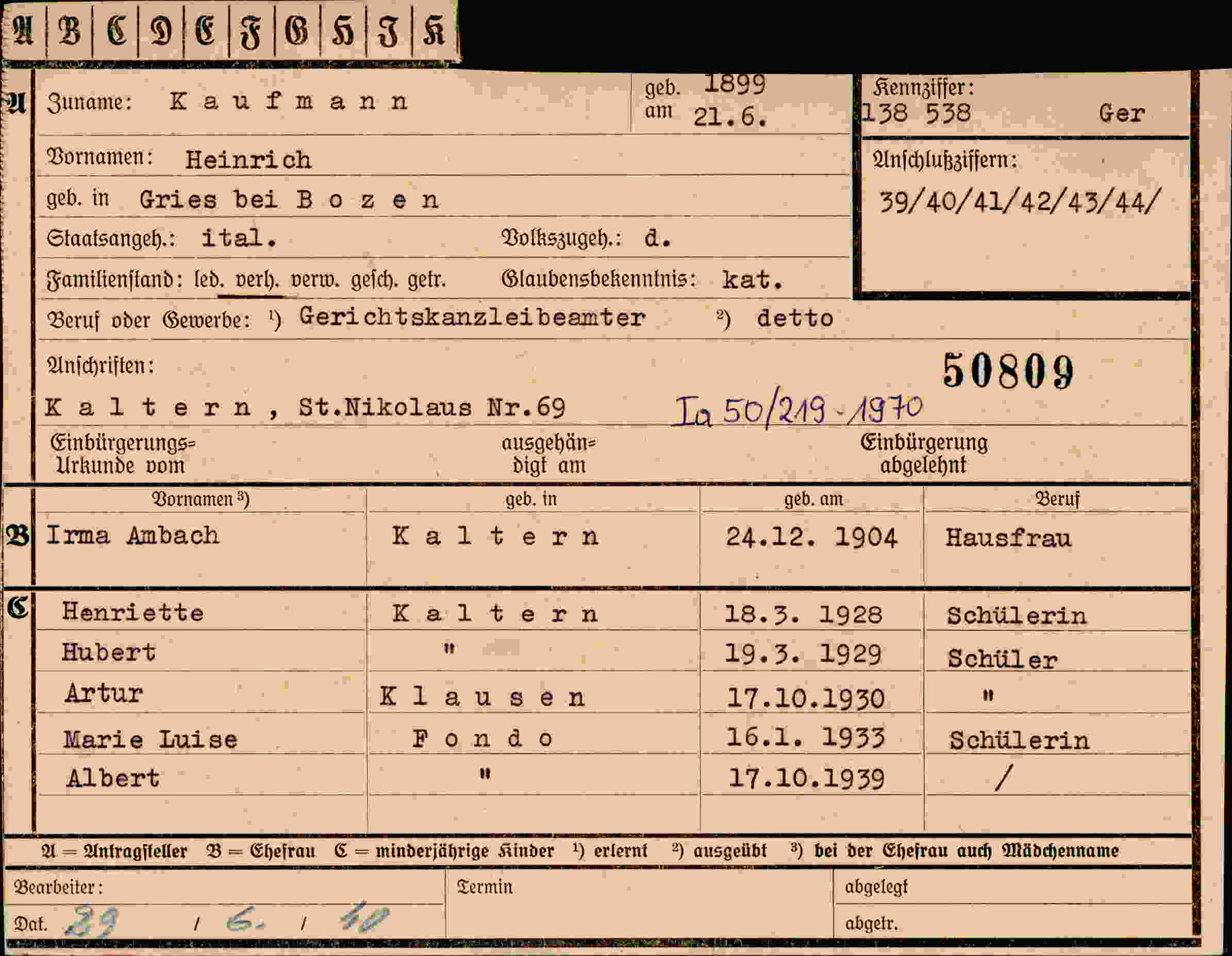 Dokument für Heinrich Kaufmann