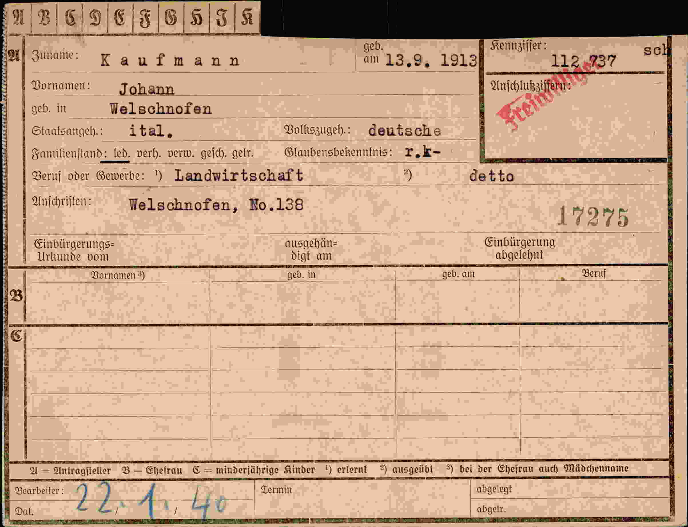 Vorderseite des Dokuments