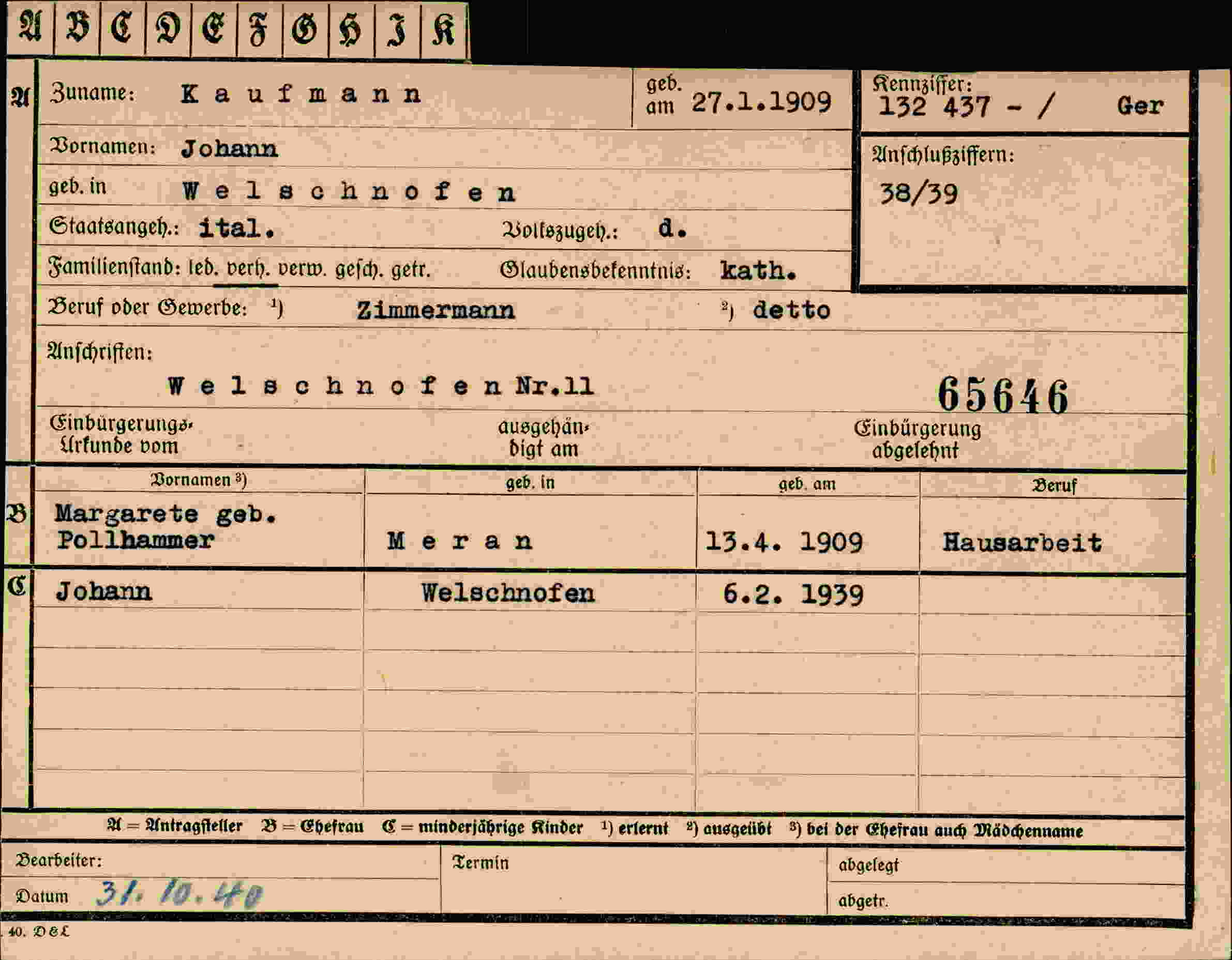 Vorderseite des Dokuments