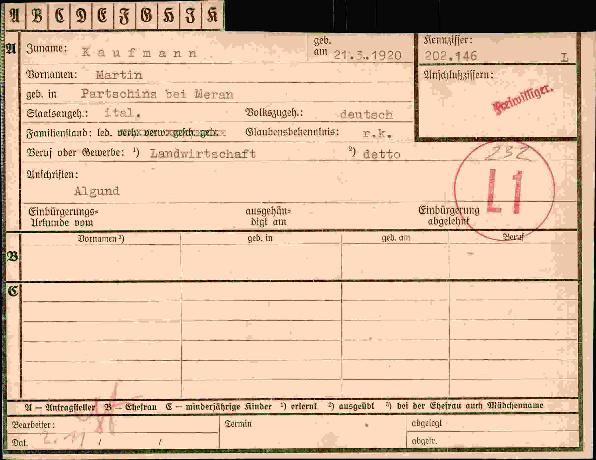 Vorderseite des Dokuments