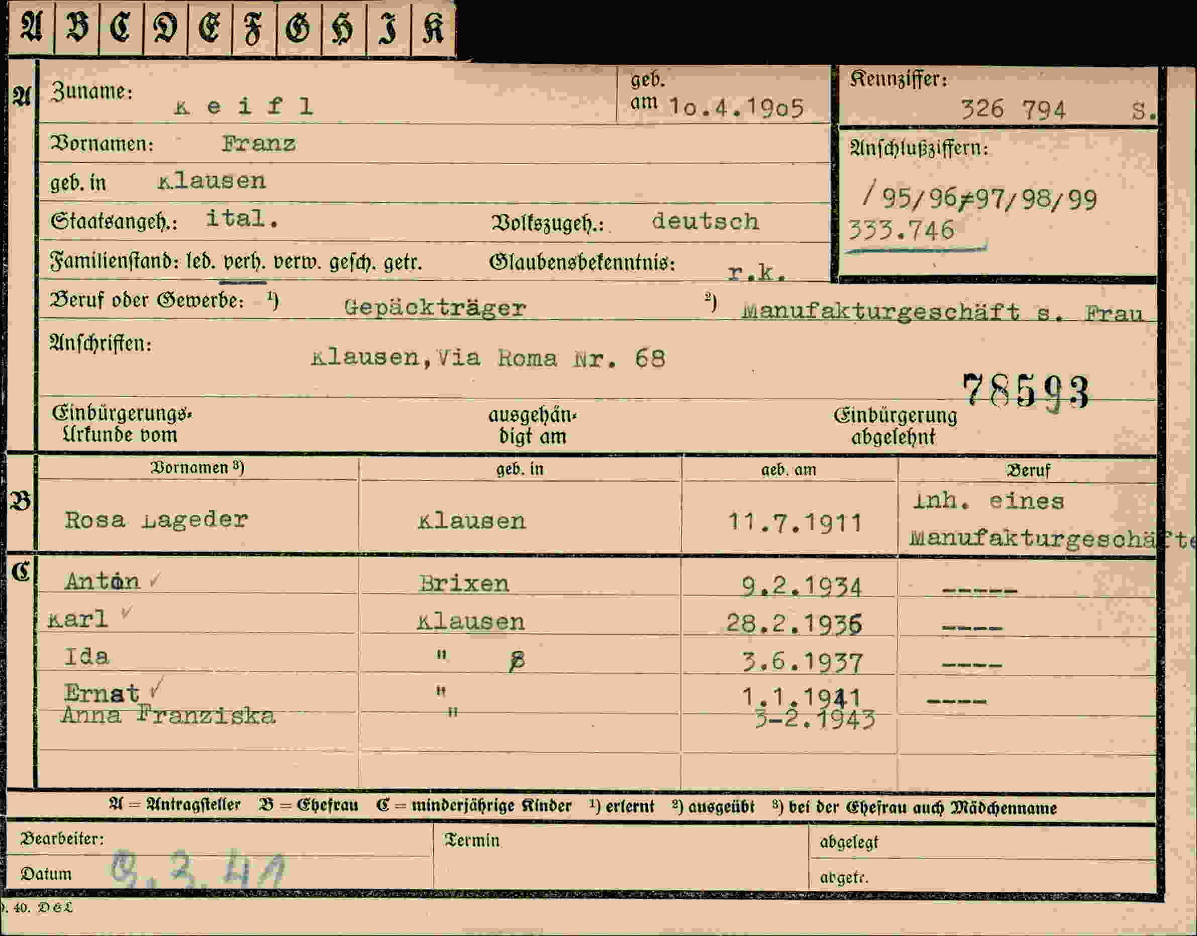 Dokument für Franz Keifl