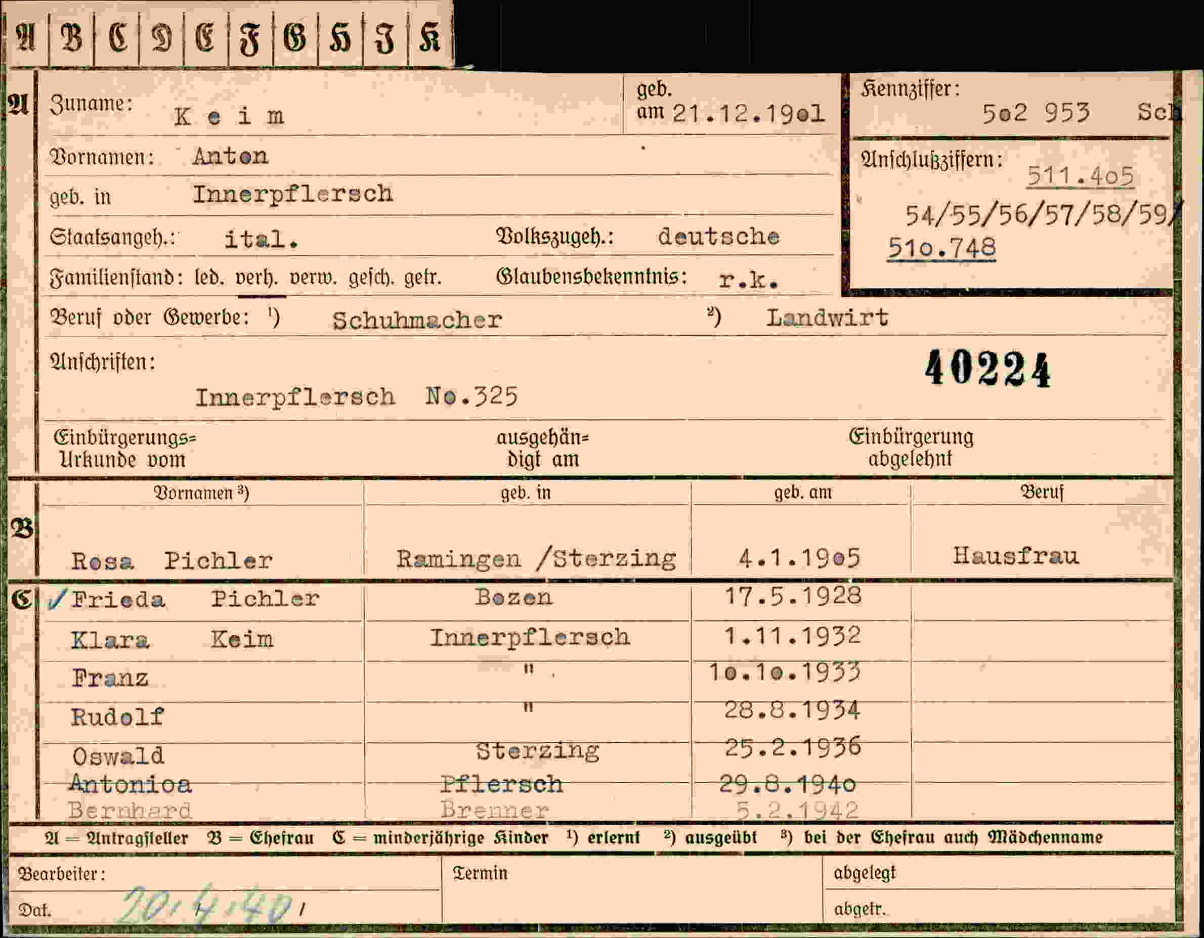 Vorderseite des Dokuments