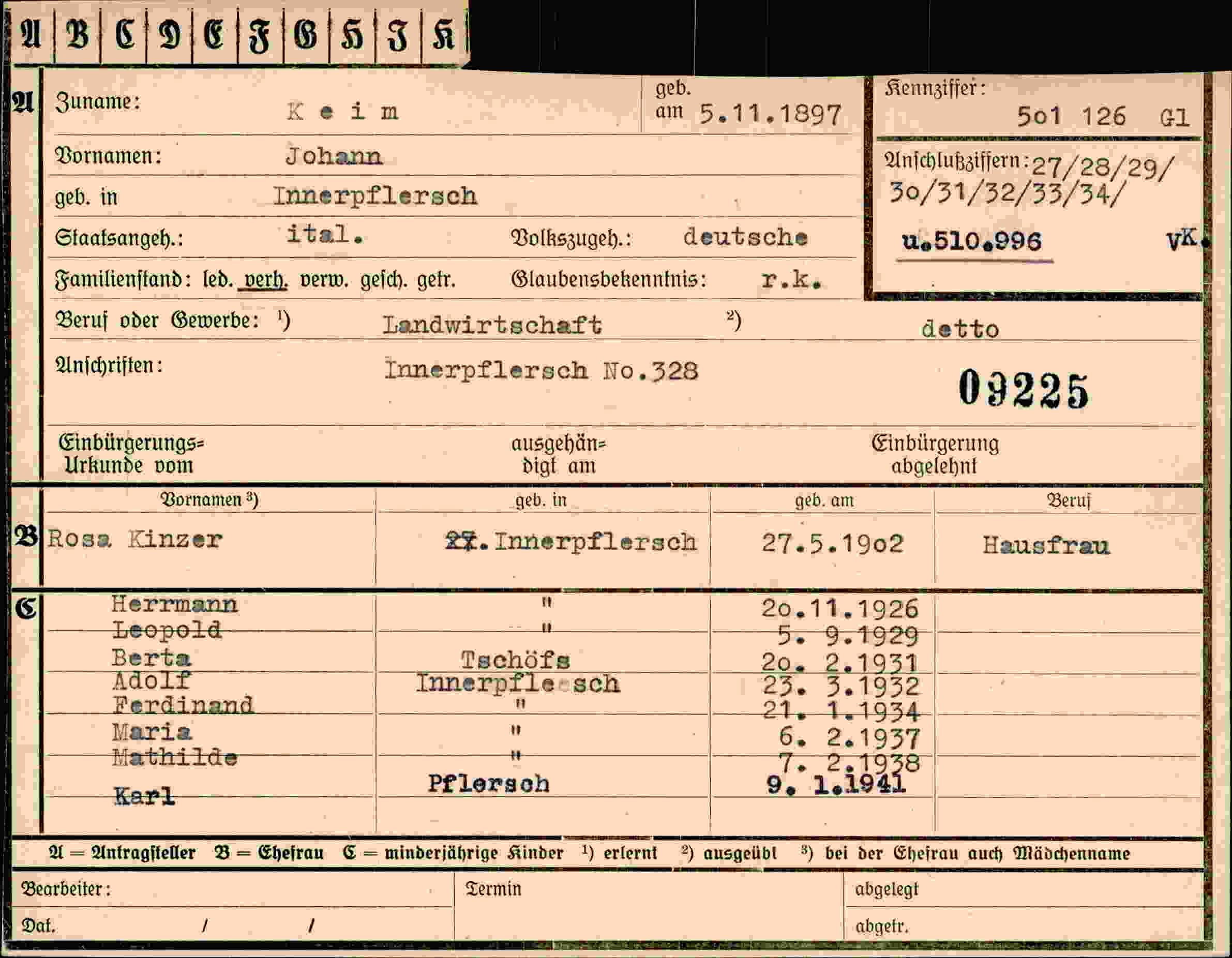 Vorderseite des Dokuments