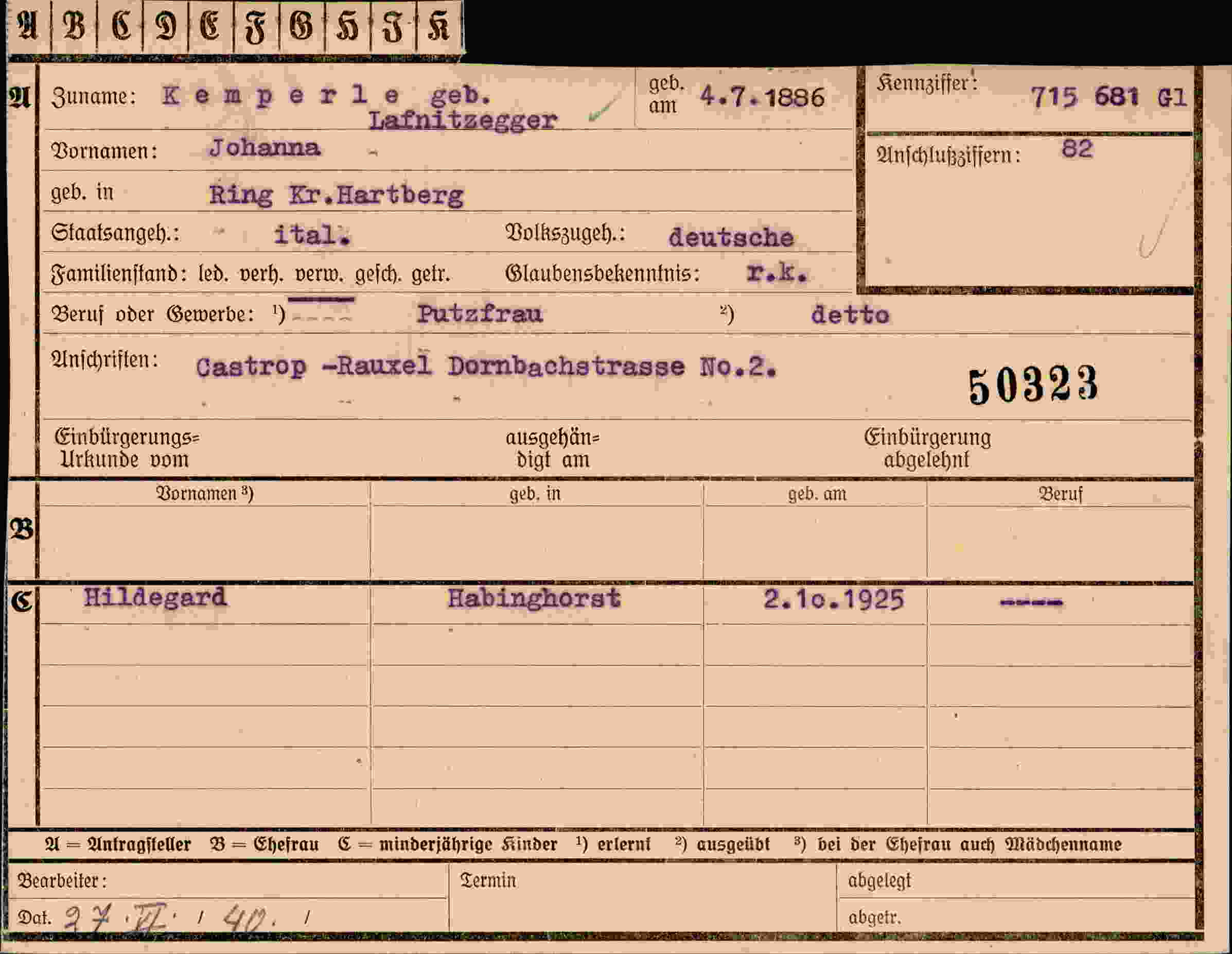 Dokument für Johanna Kemperle