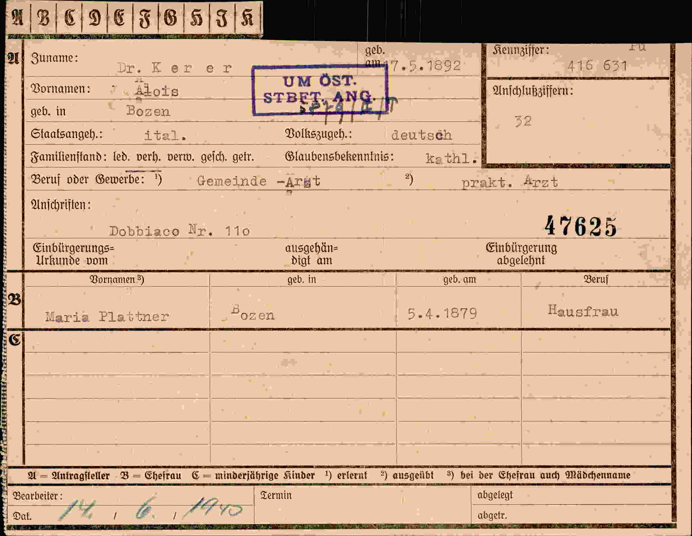 Dokument für Alois Kerer