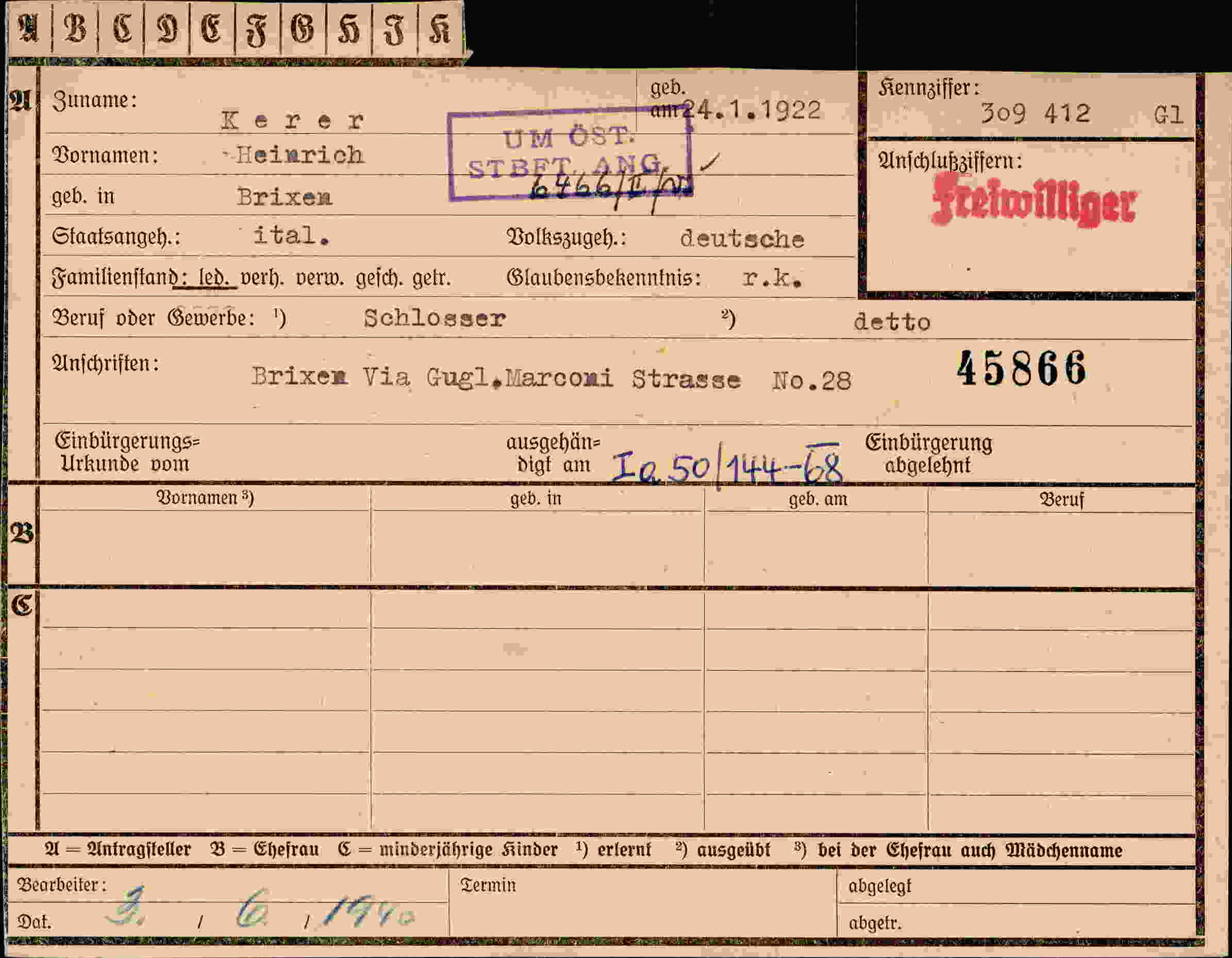 Dokument für Heinrich Kerer