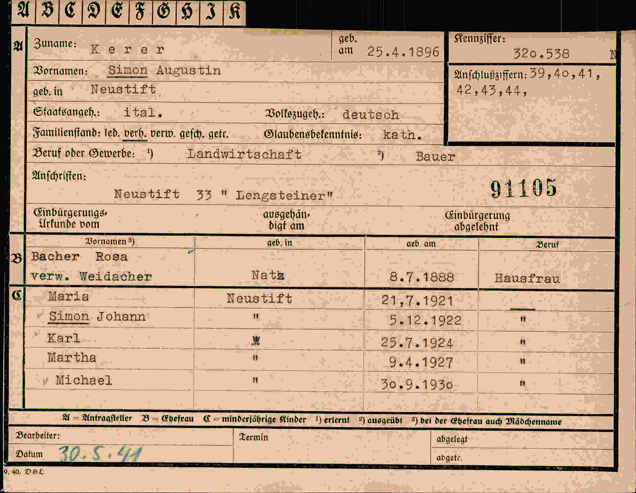 Dokument für Simon Augustin Kerer