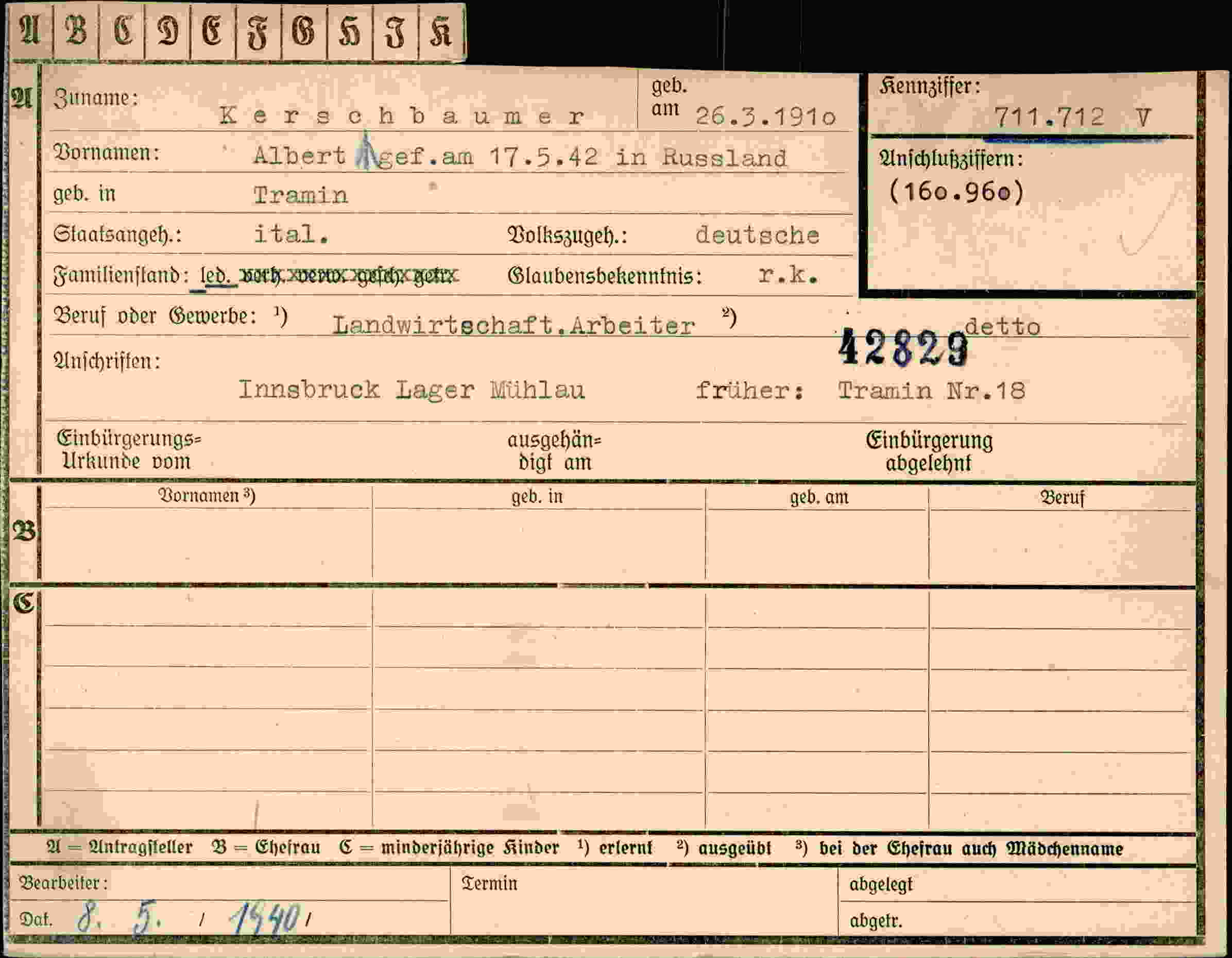 Dokument für Albert Kerschbaumer