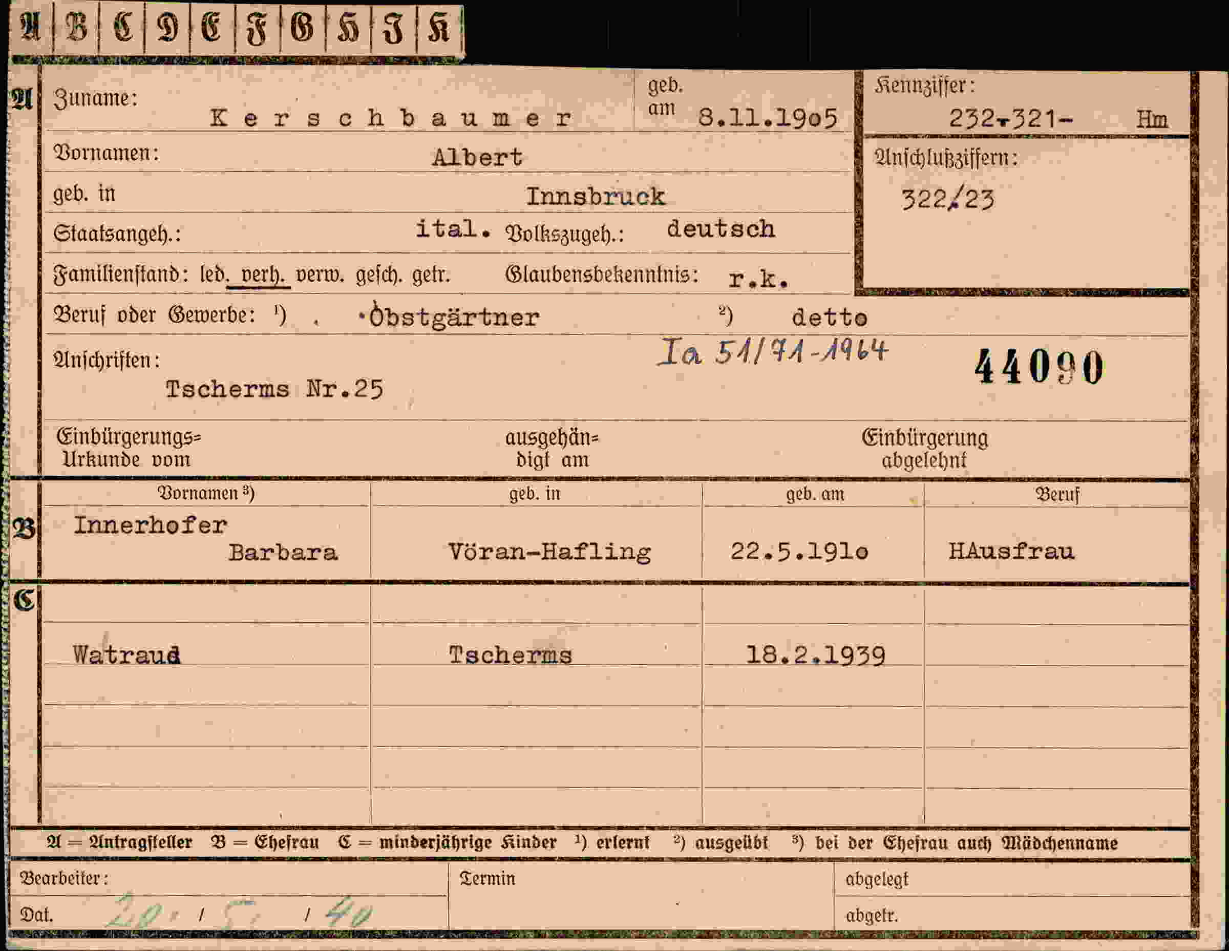 Dokument für Albert Kerschbaumer