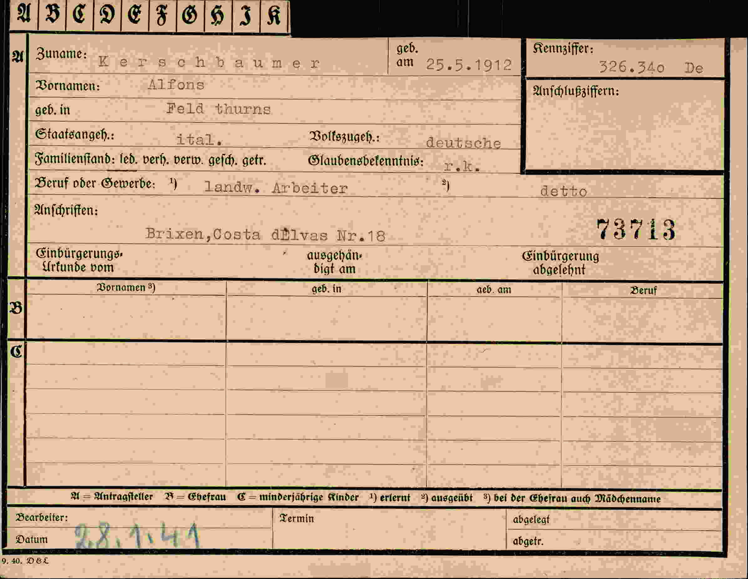 Dokument für Alfons Kerschbaumer