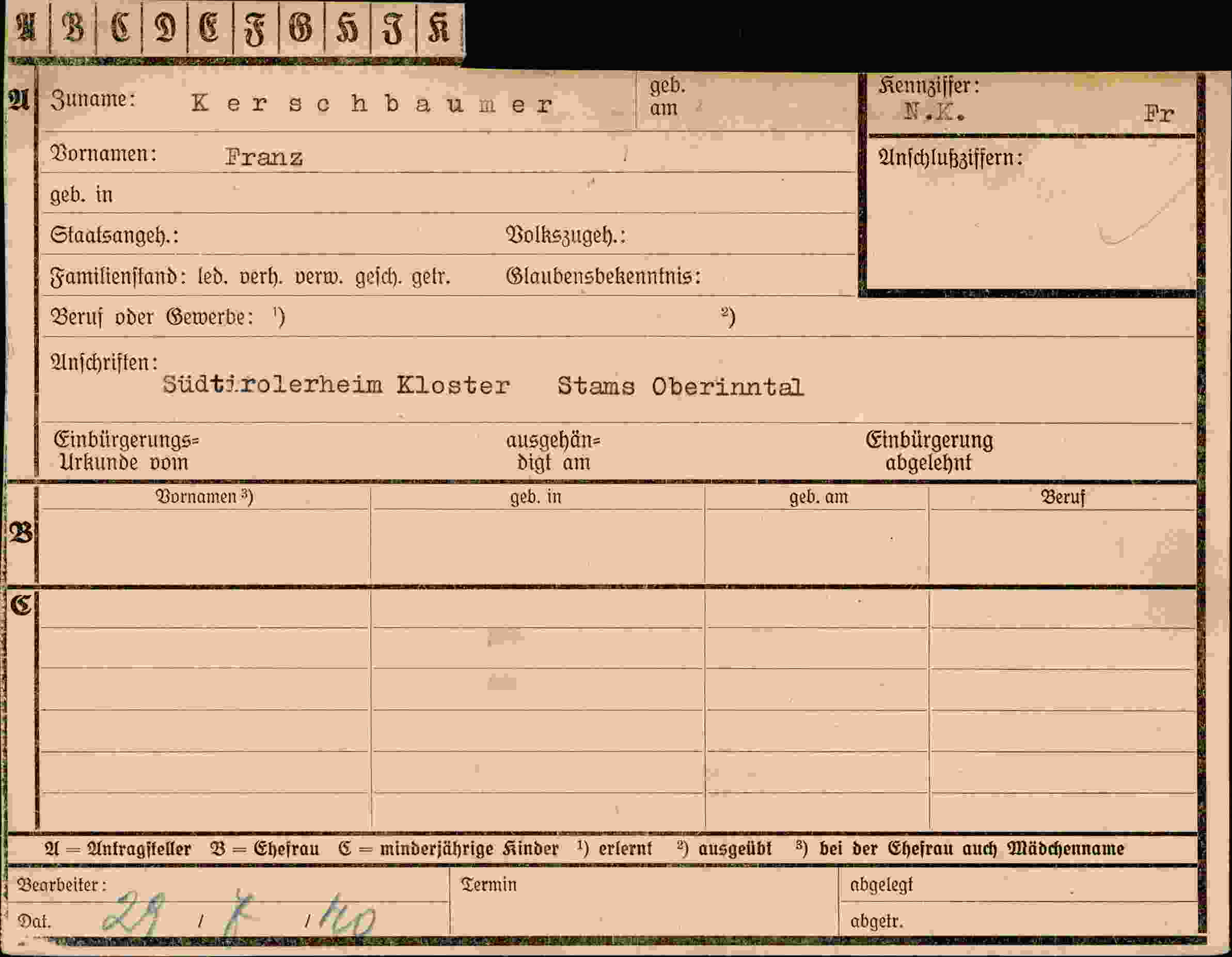 Dokument für Franz Kerschbaumer