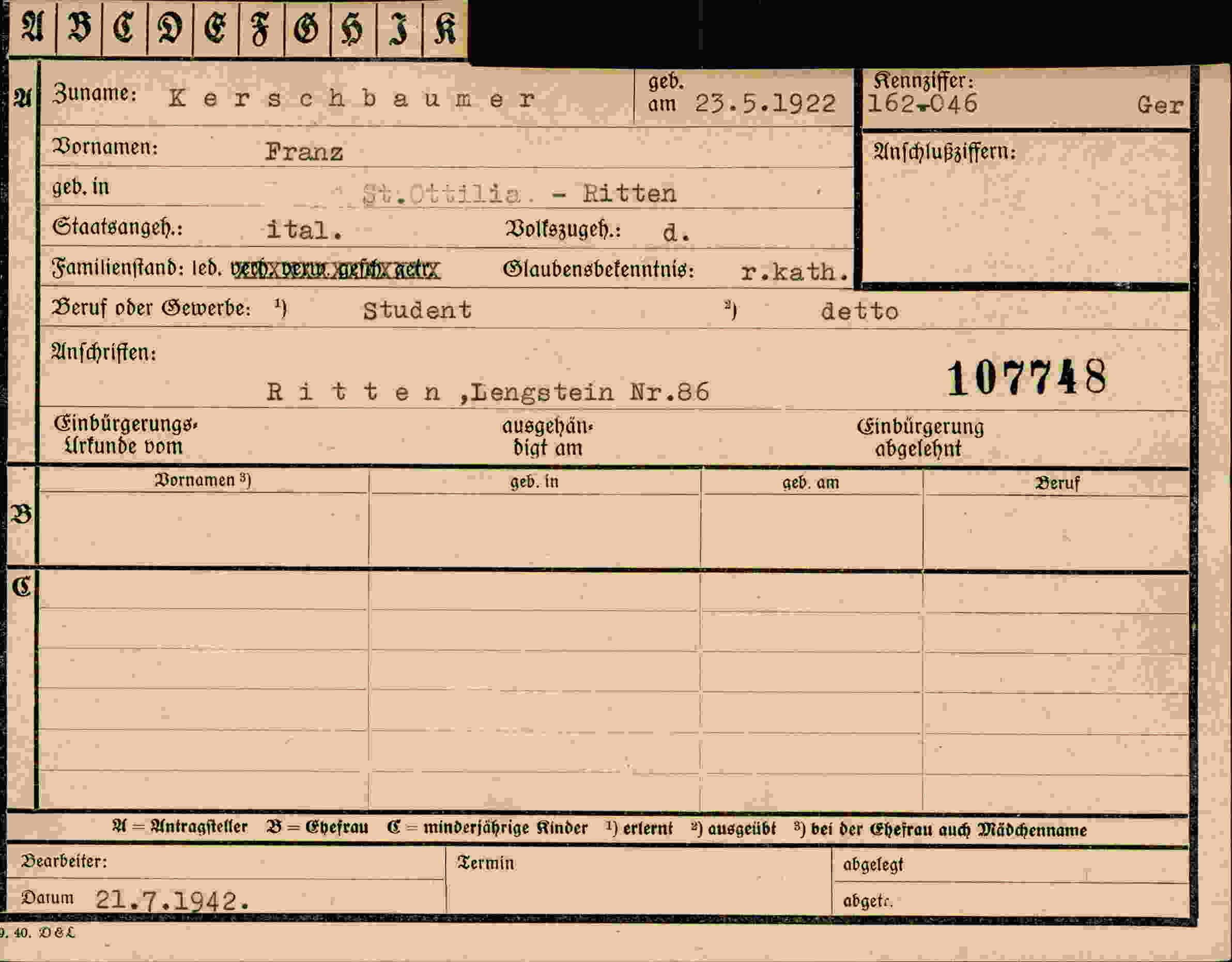 Dokument für Franz Kerschbaumer