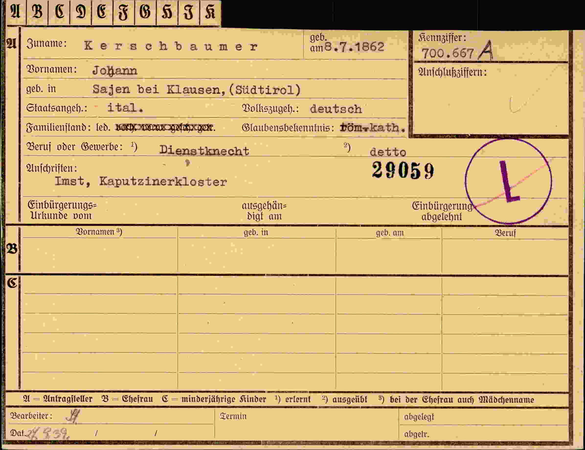 Dokument für Johann Kerschbaumer