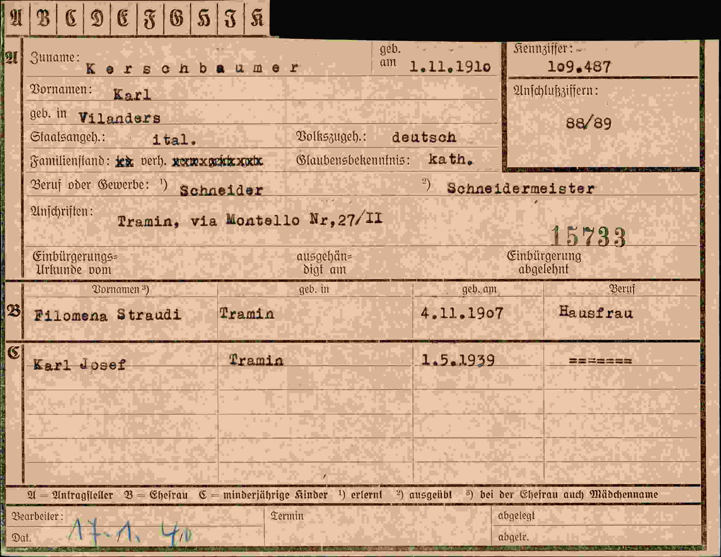 Dokument für Karl Kerschbaumer