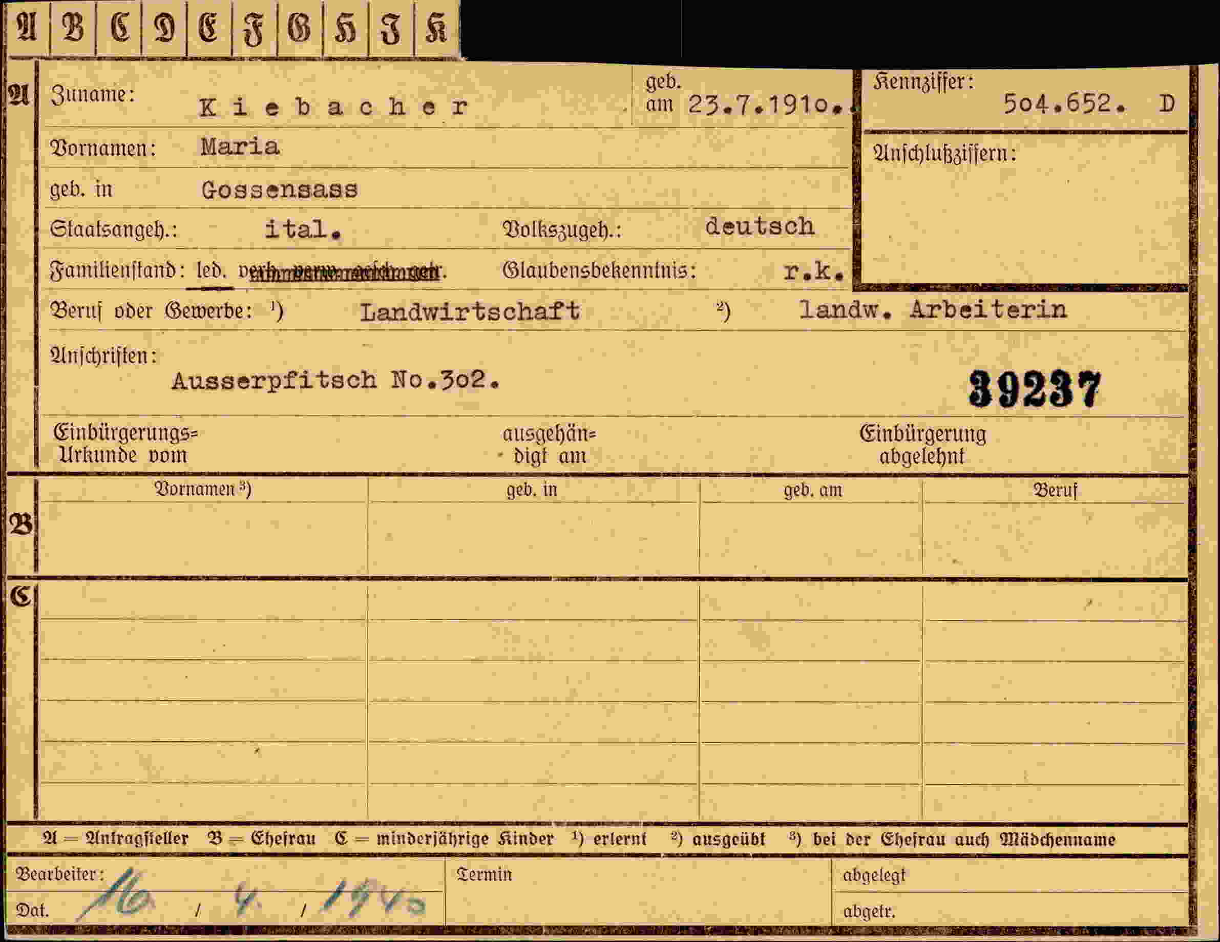 Vorderseite des Dokuments