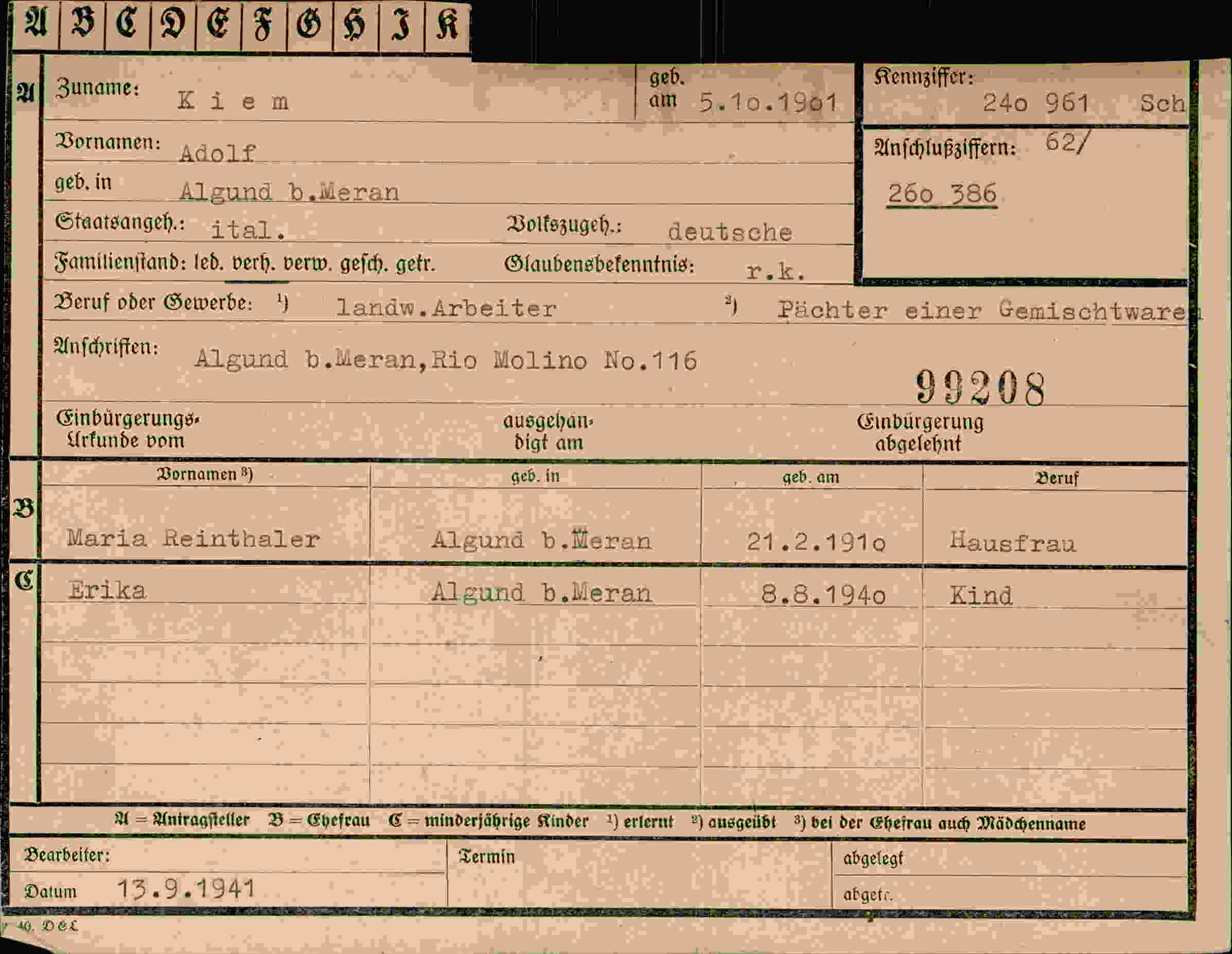 Dokument für Adolf Kiem