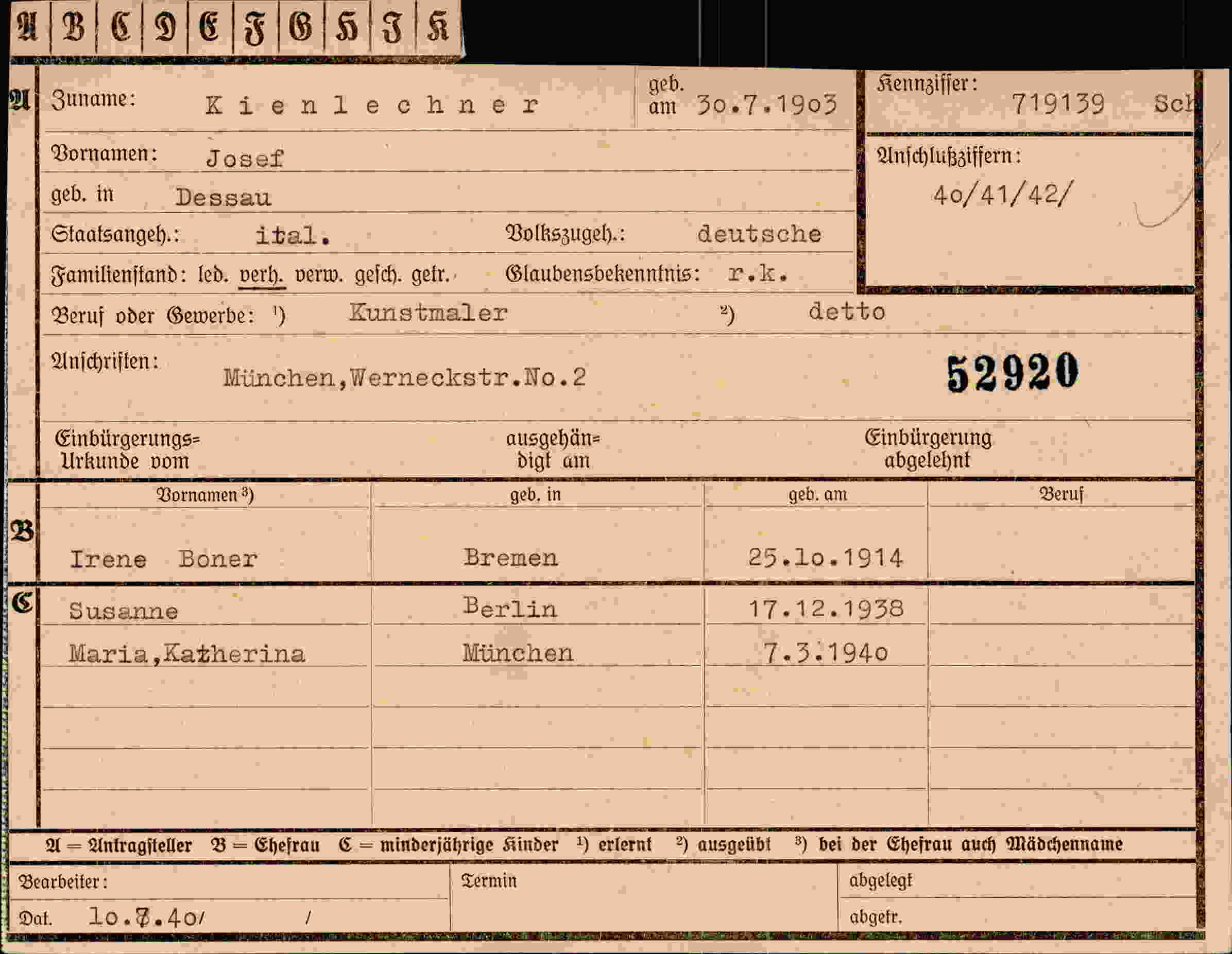 Dokument für Josef Kienlechner