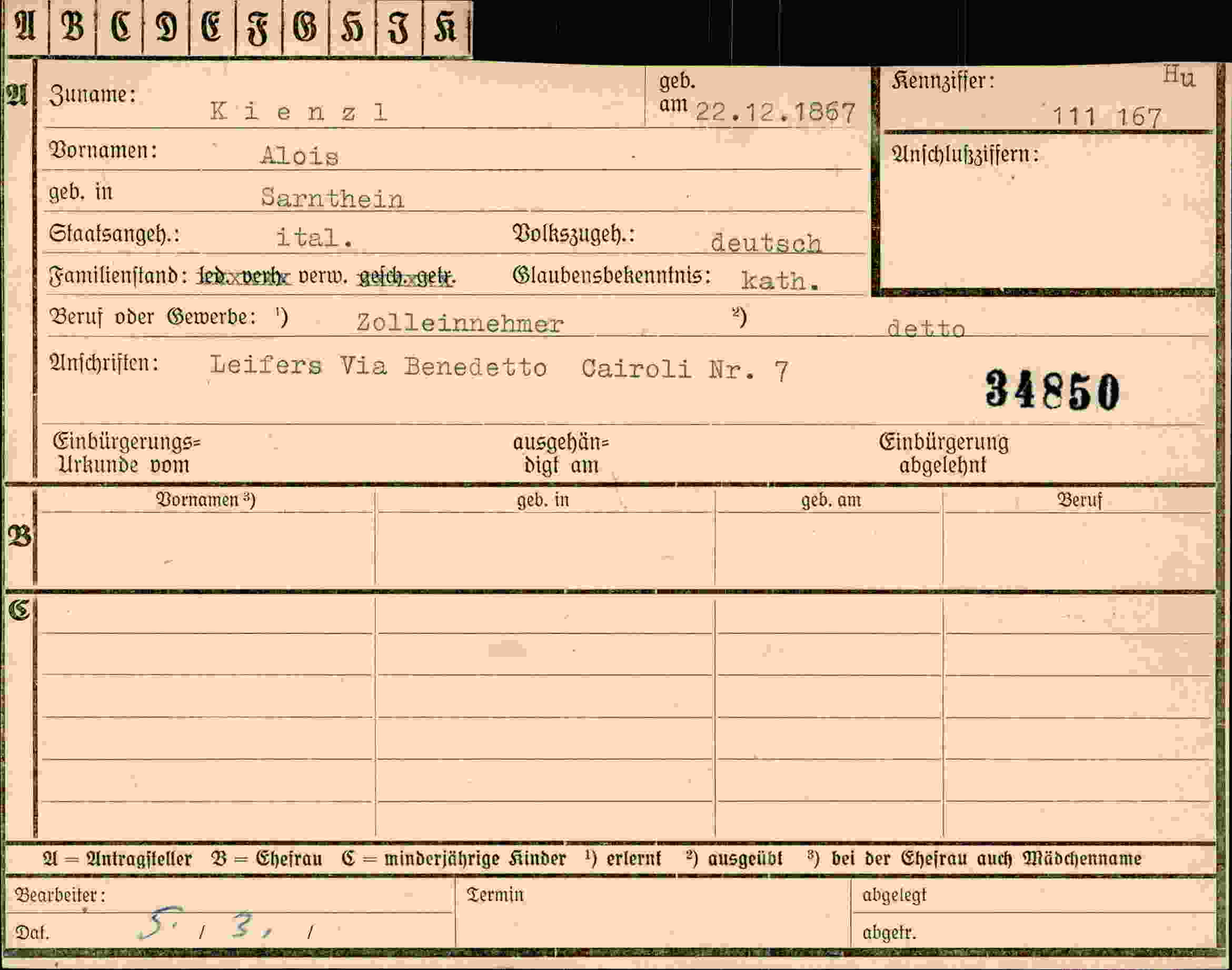 Dokument für Alois Kienzl