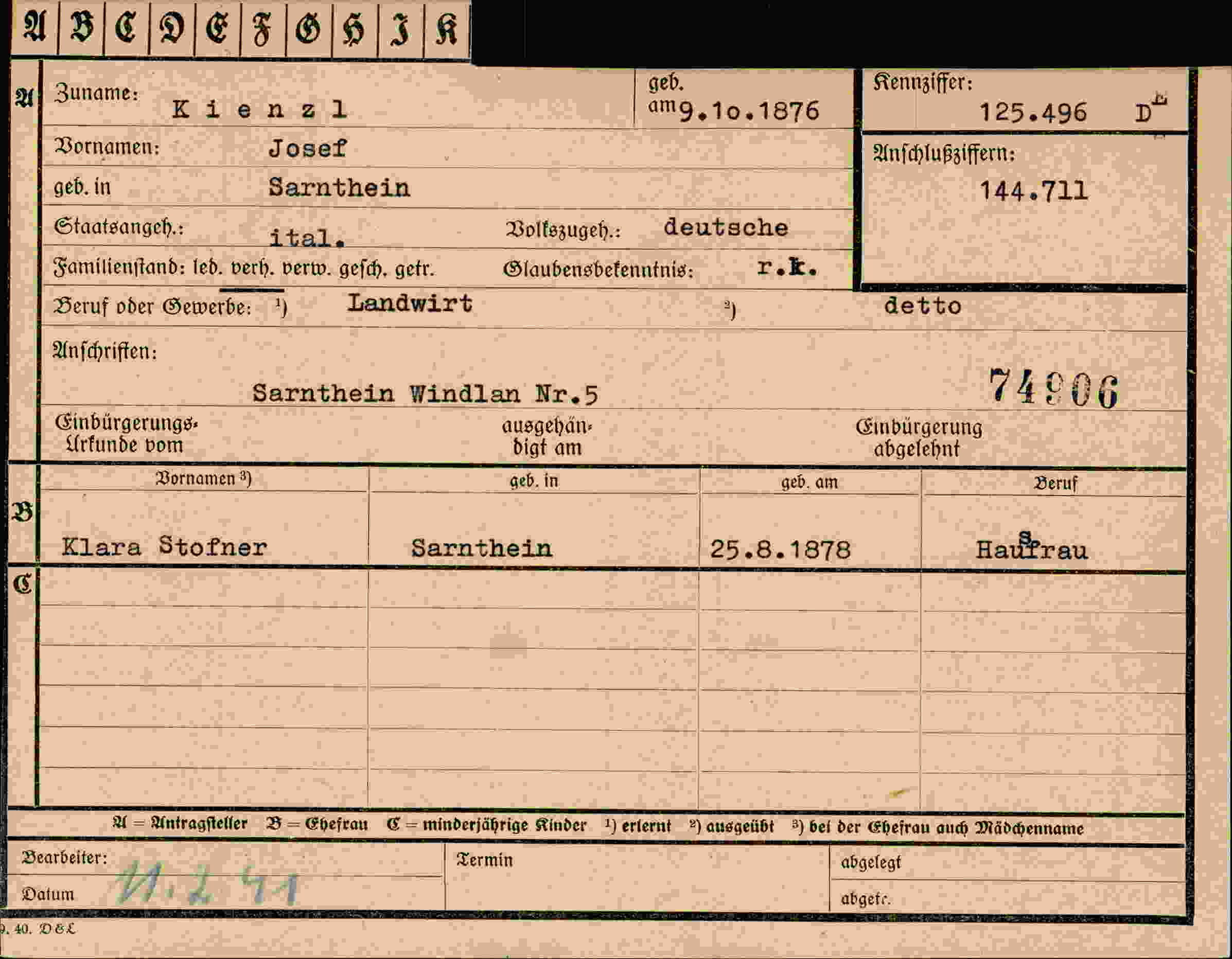 Vorderseite des Dokuments