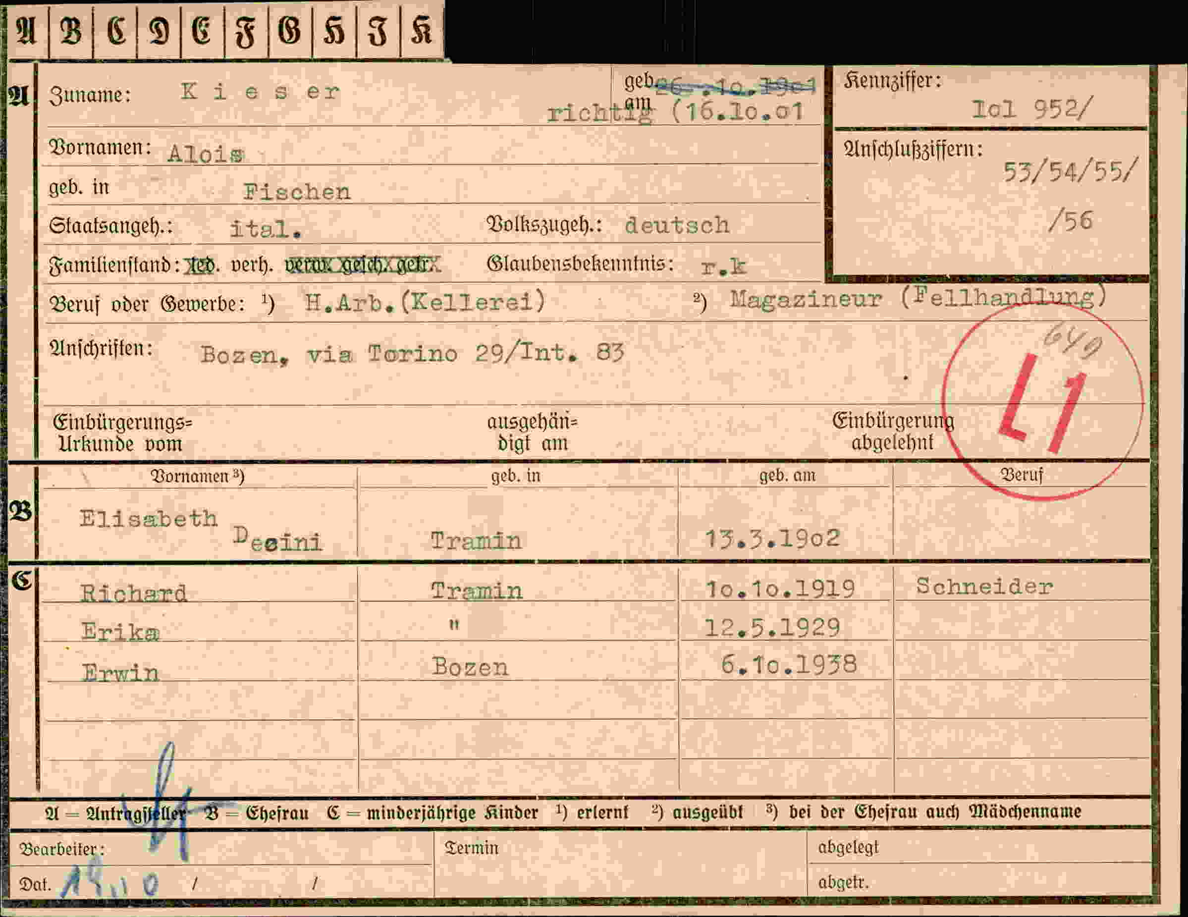 Dokument für Alois Kieser