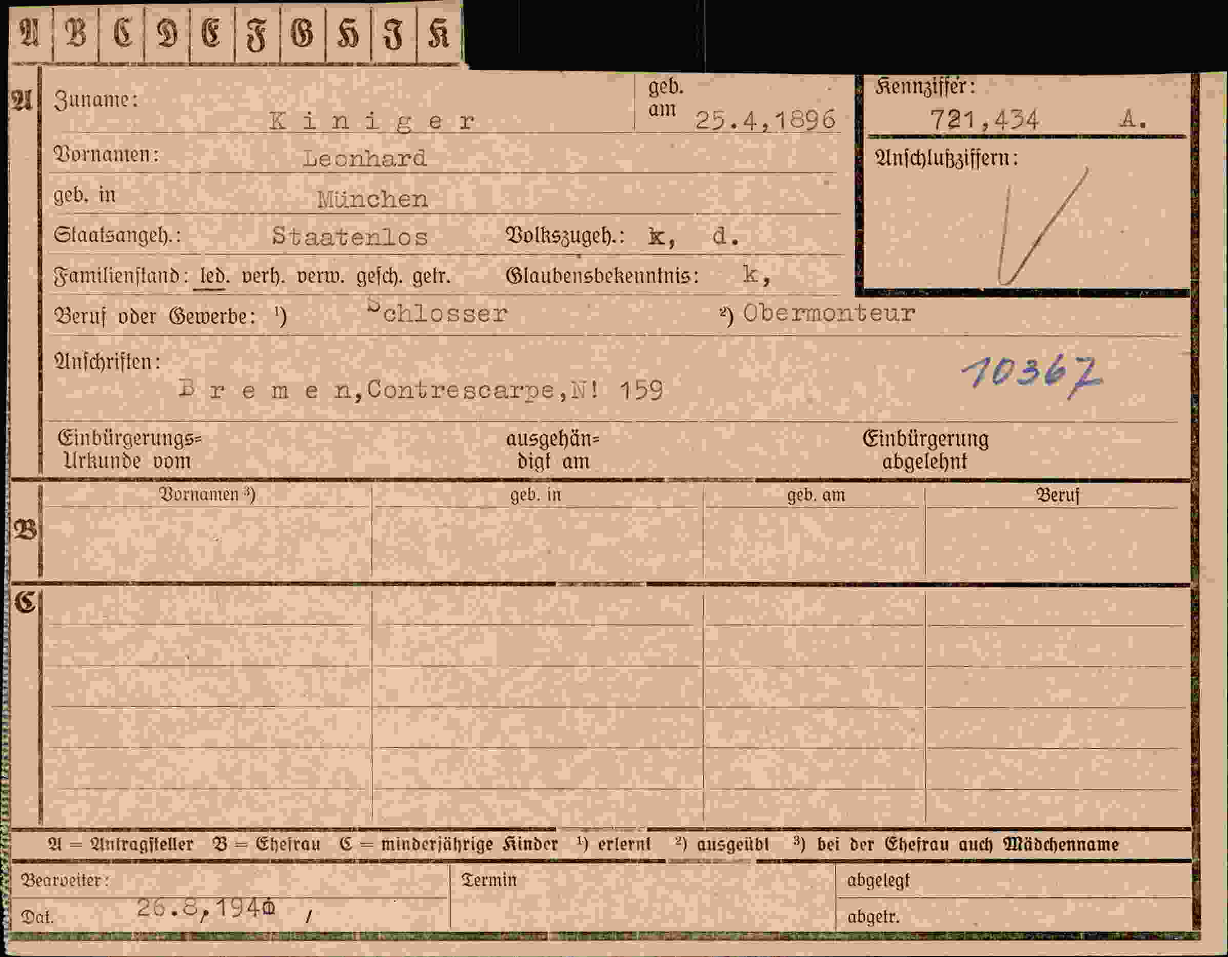 Dokument für Leonhard Kiniger