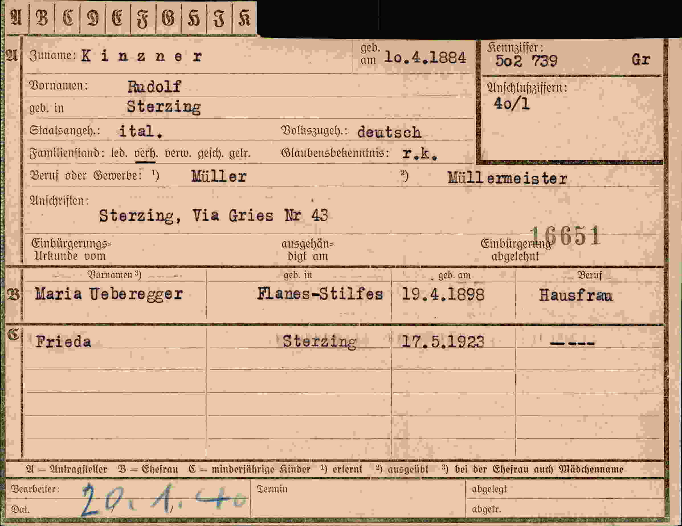 Dokument für Rudolf Kinzner