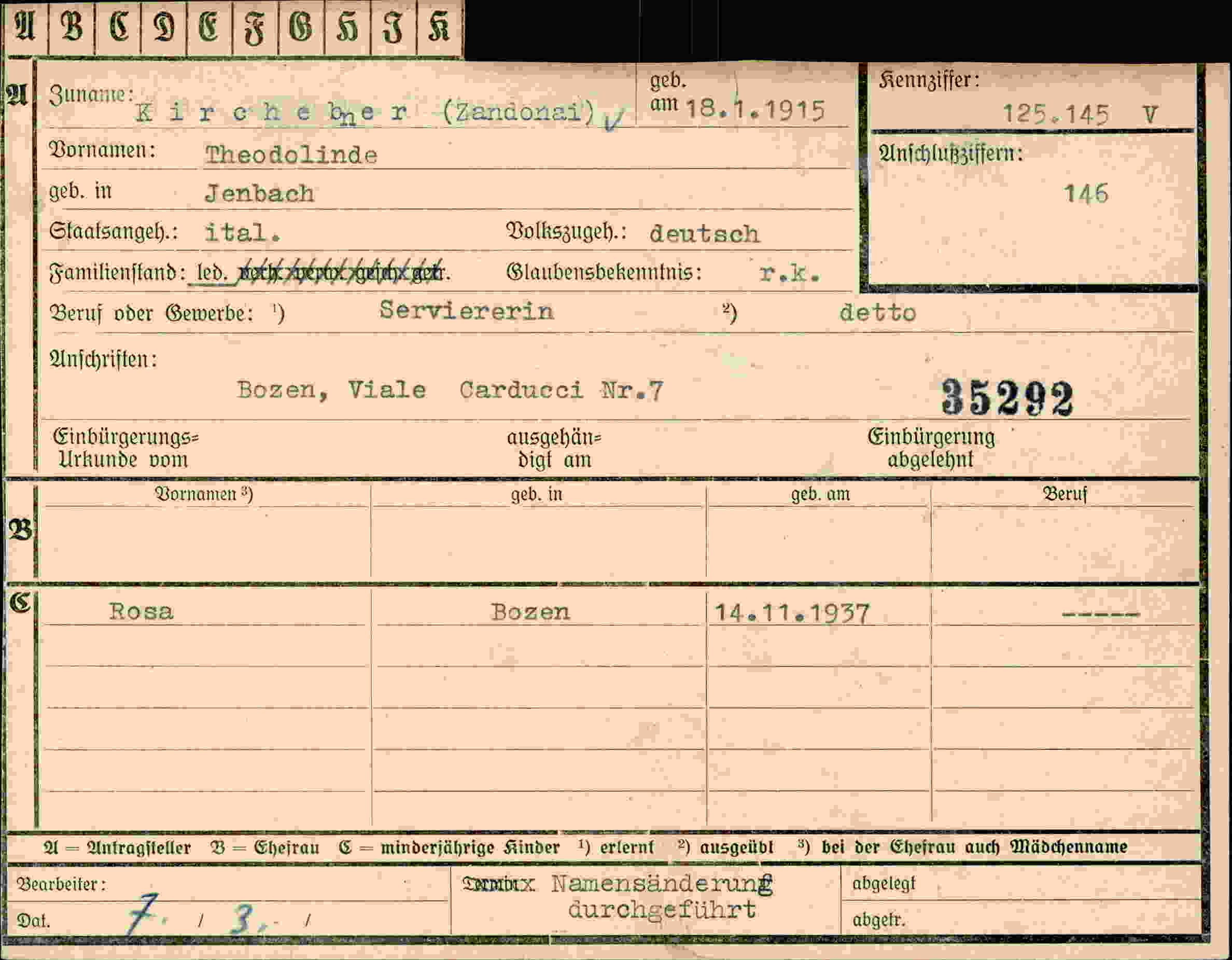 Dokument für Theodolinde Kirchebner