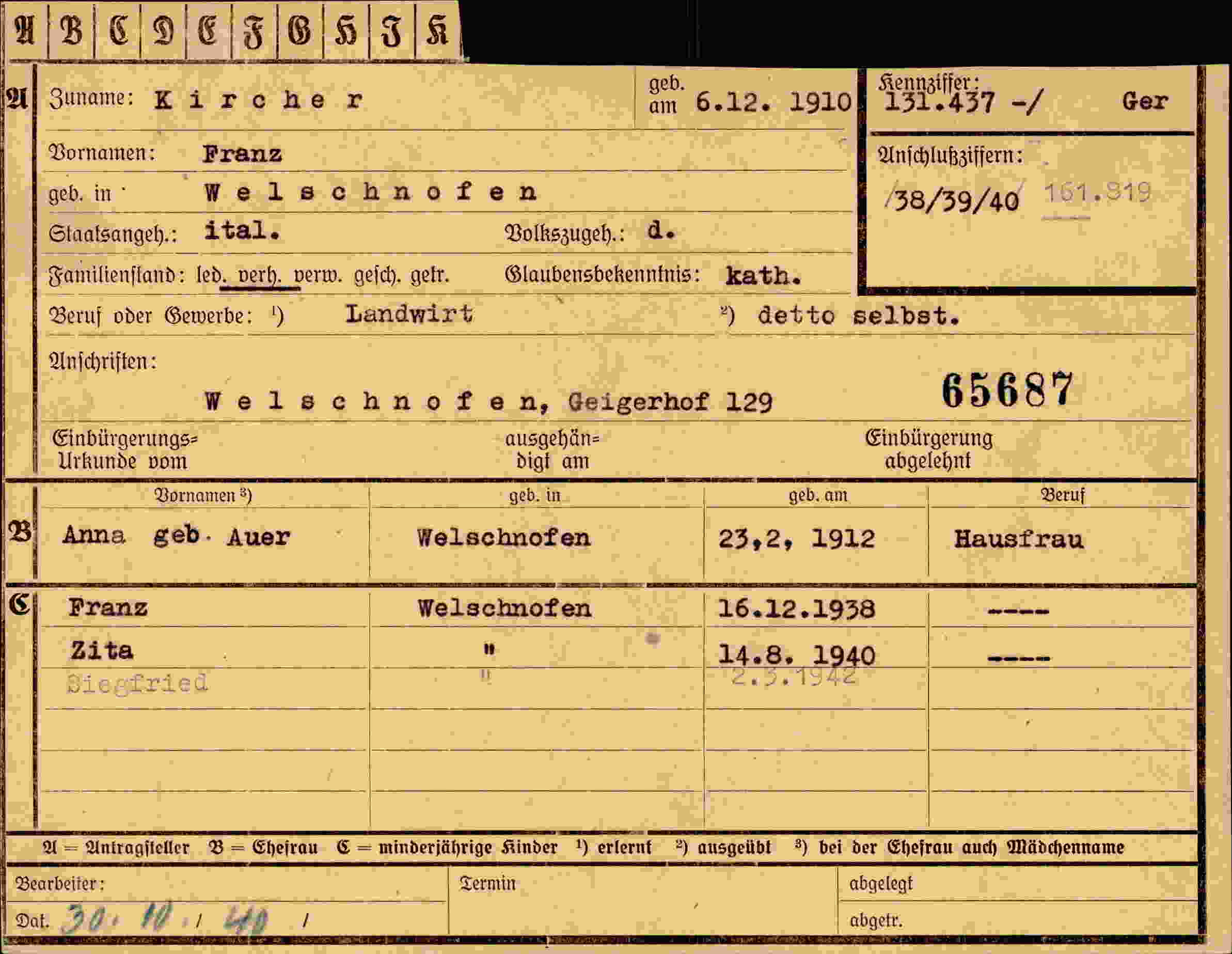 Dokument für Franz Kircher