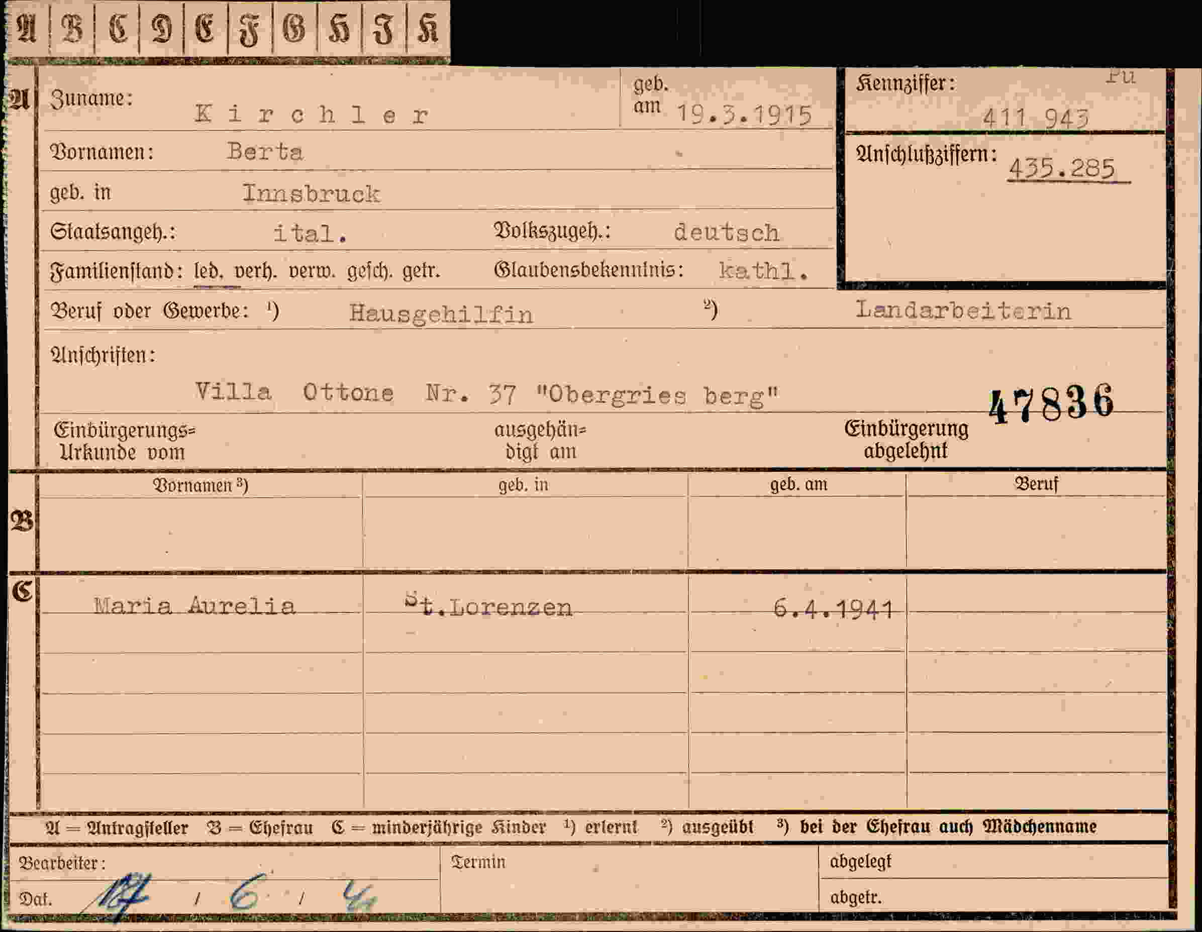 Vorderseite des Dokuments