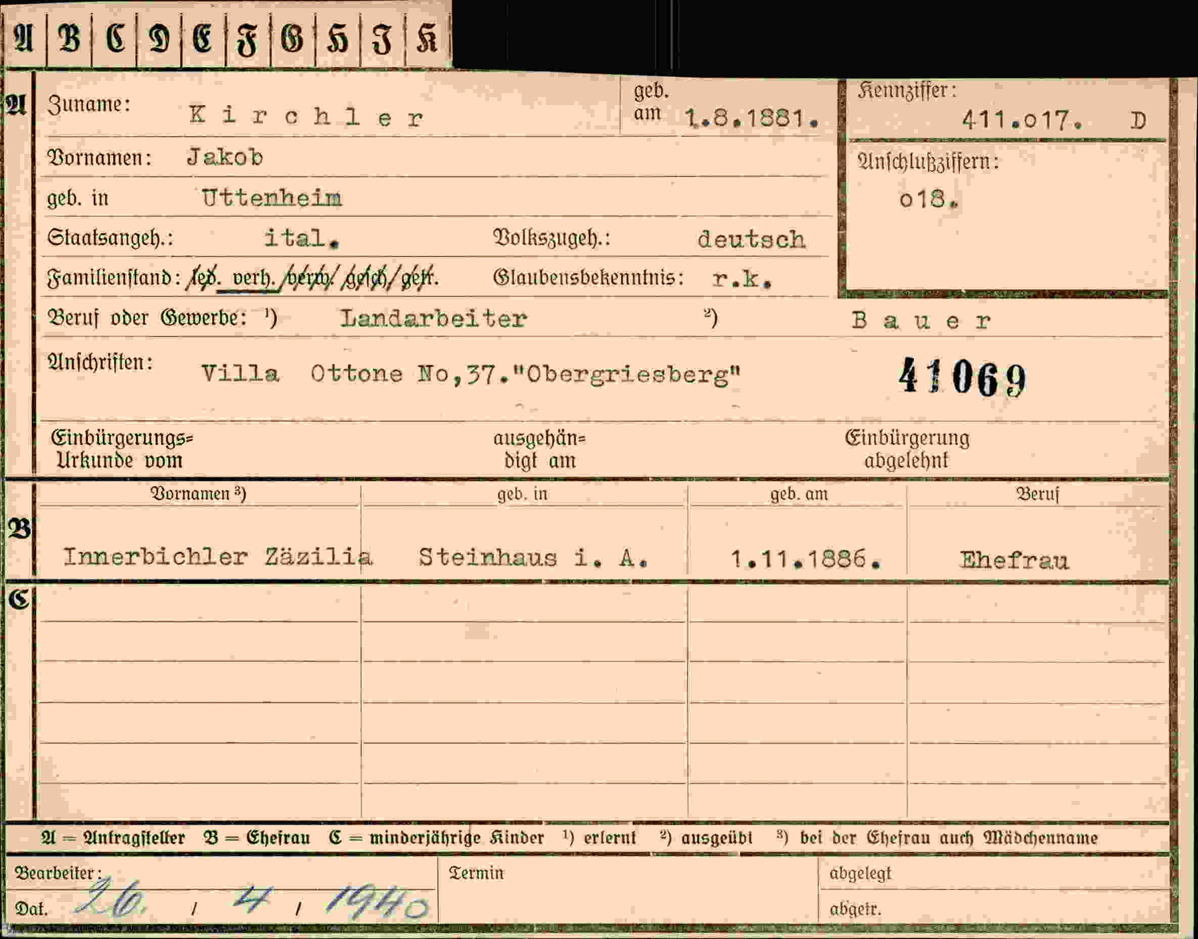 Vorderseite des Dokuments
