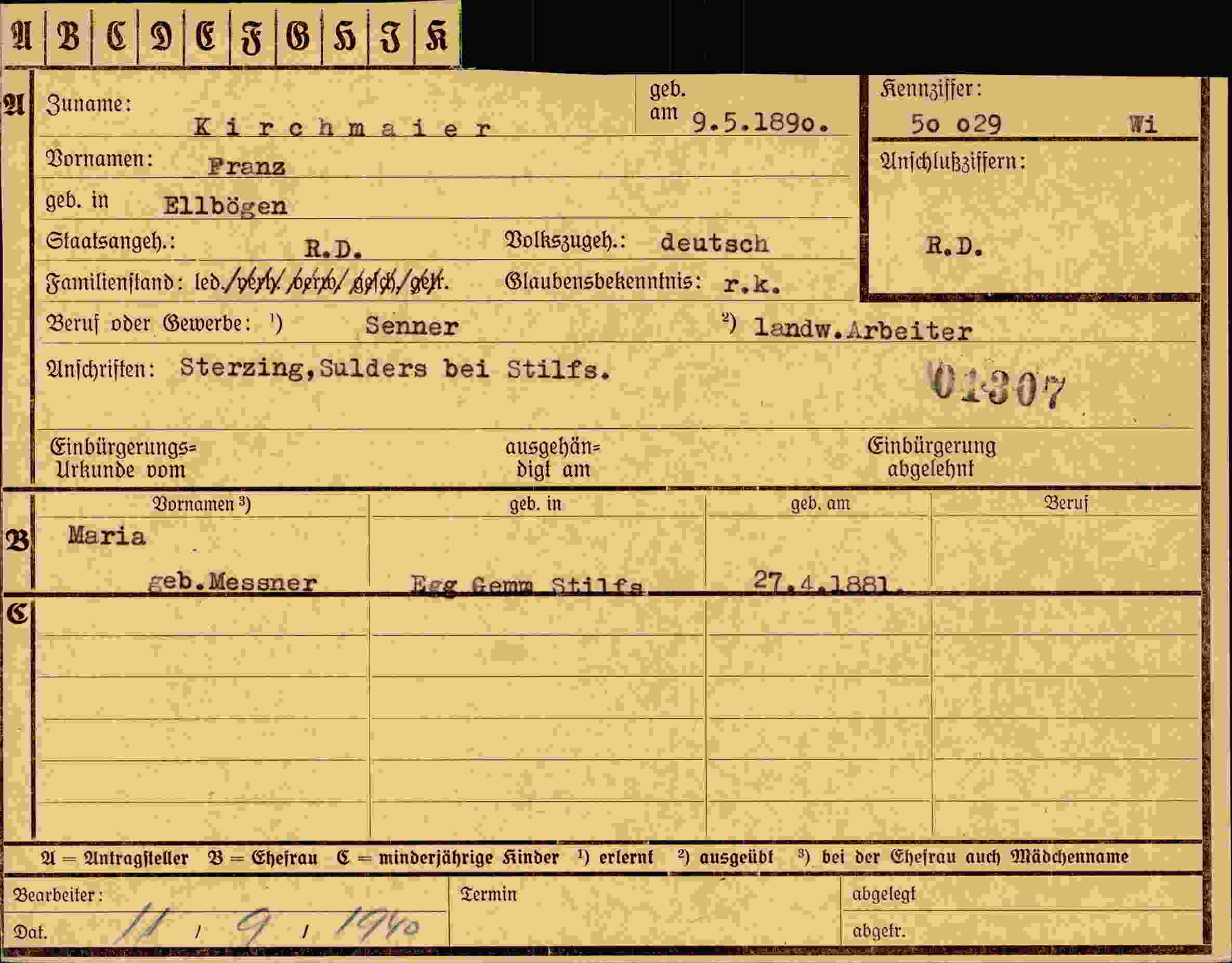 Dokument für Franz Kirchmaier