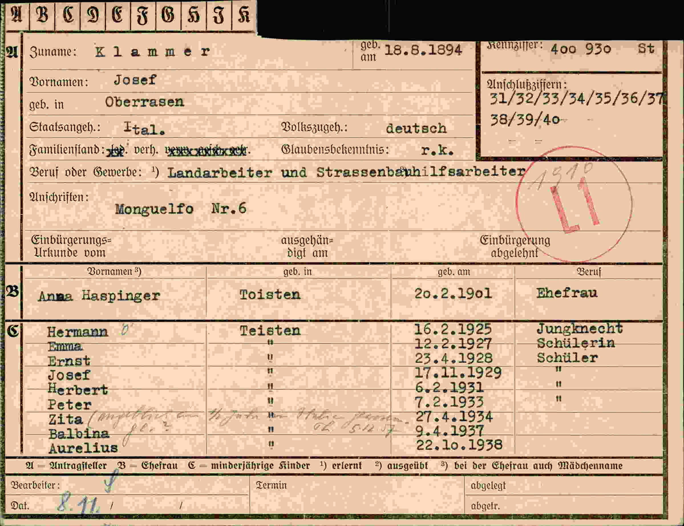 Dokument für Josef Klammer