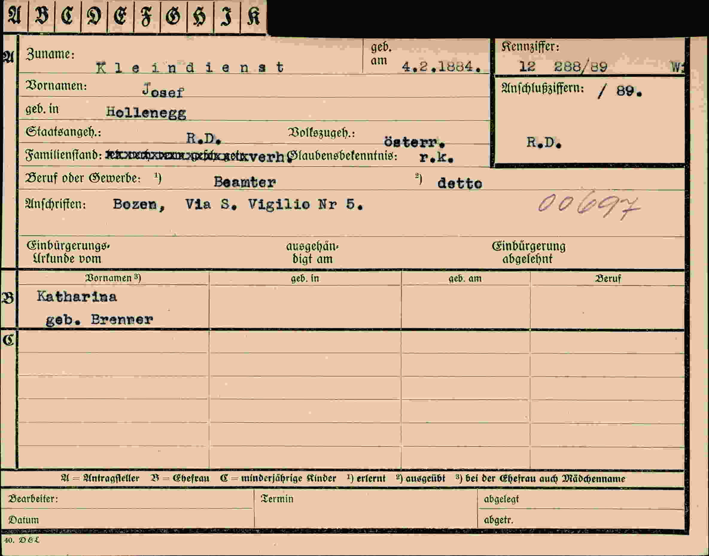 Dokument für Josef Kleindienst