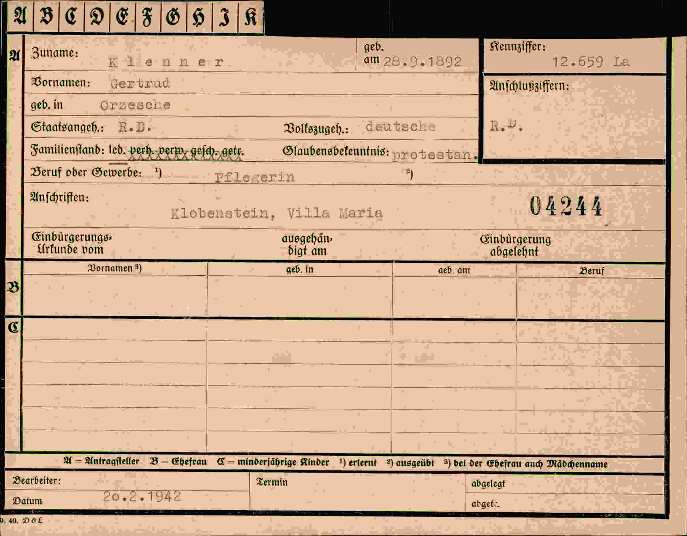 Dokument für Gertrud Klenner