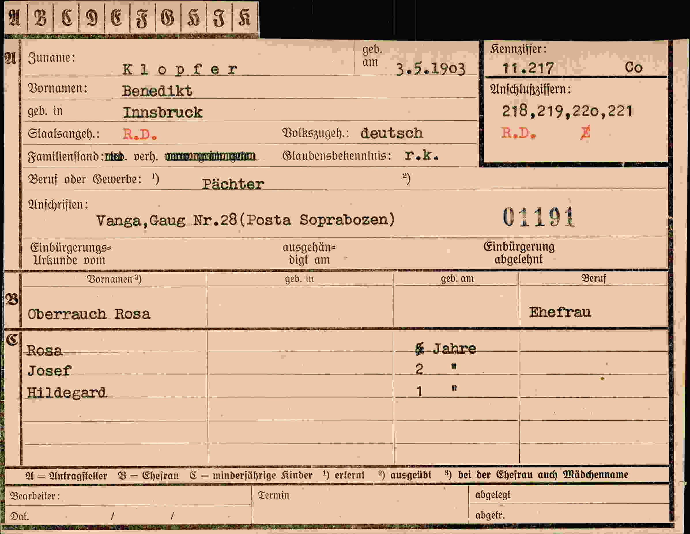 Vorderseite des Dokuments