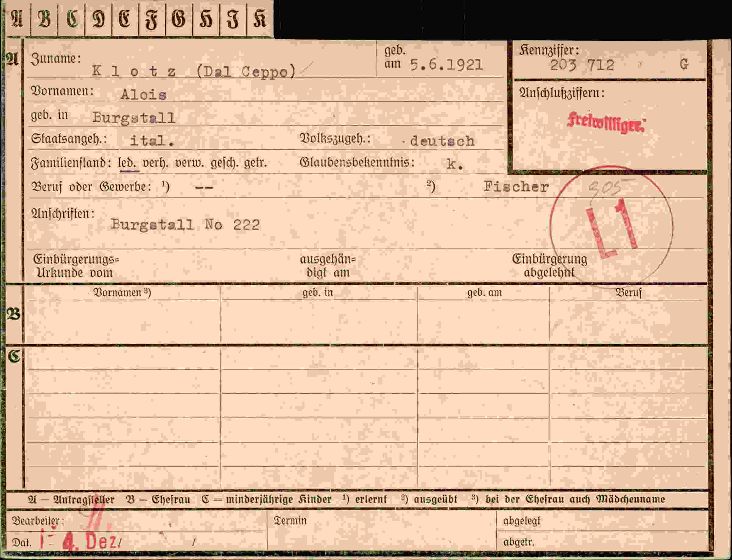 Dokument für Alois Klotz