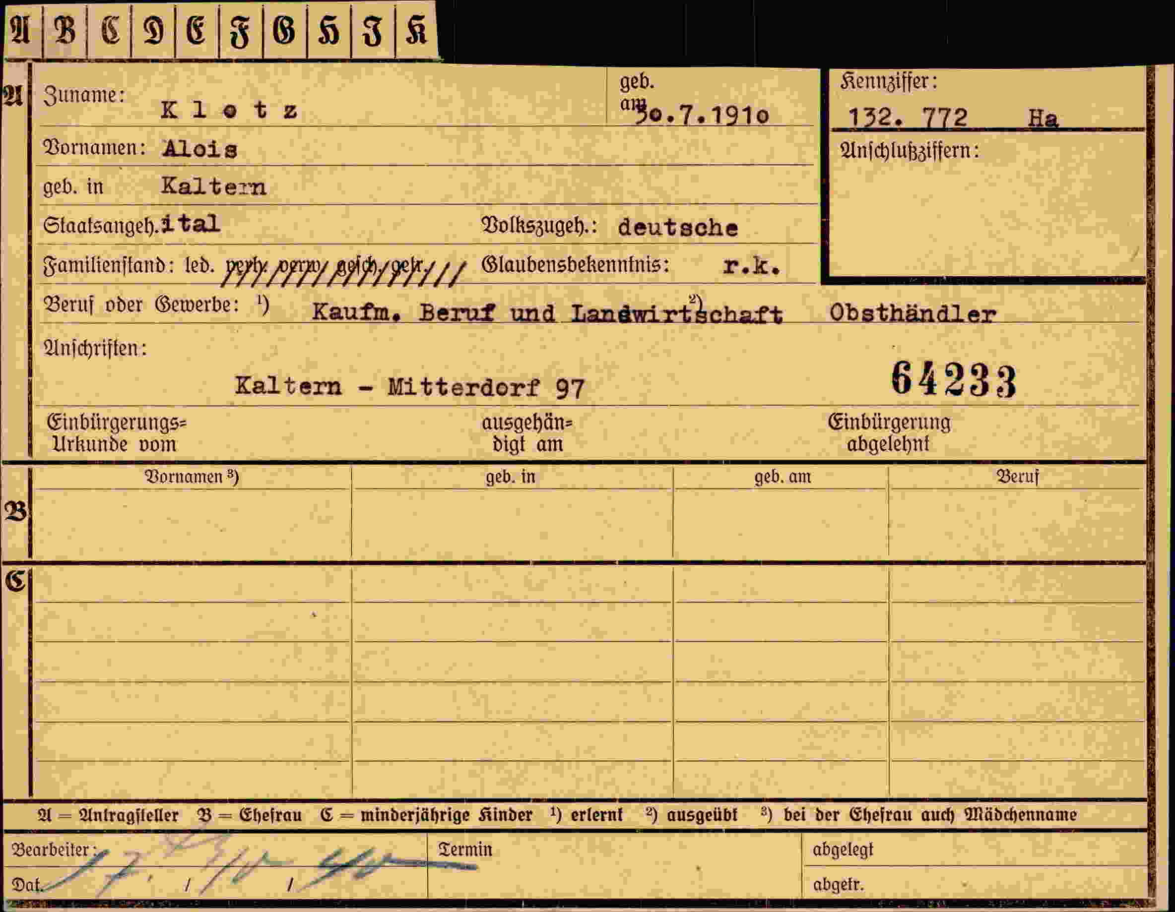 Dokument für Alois Klotz