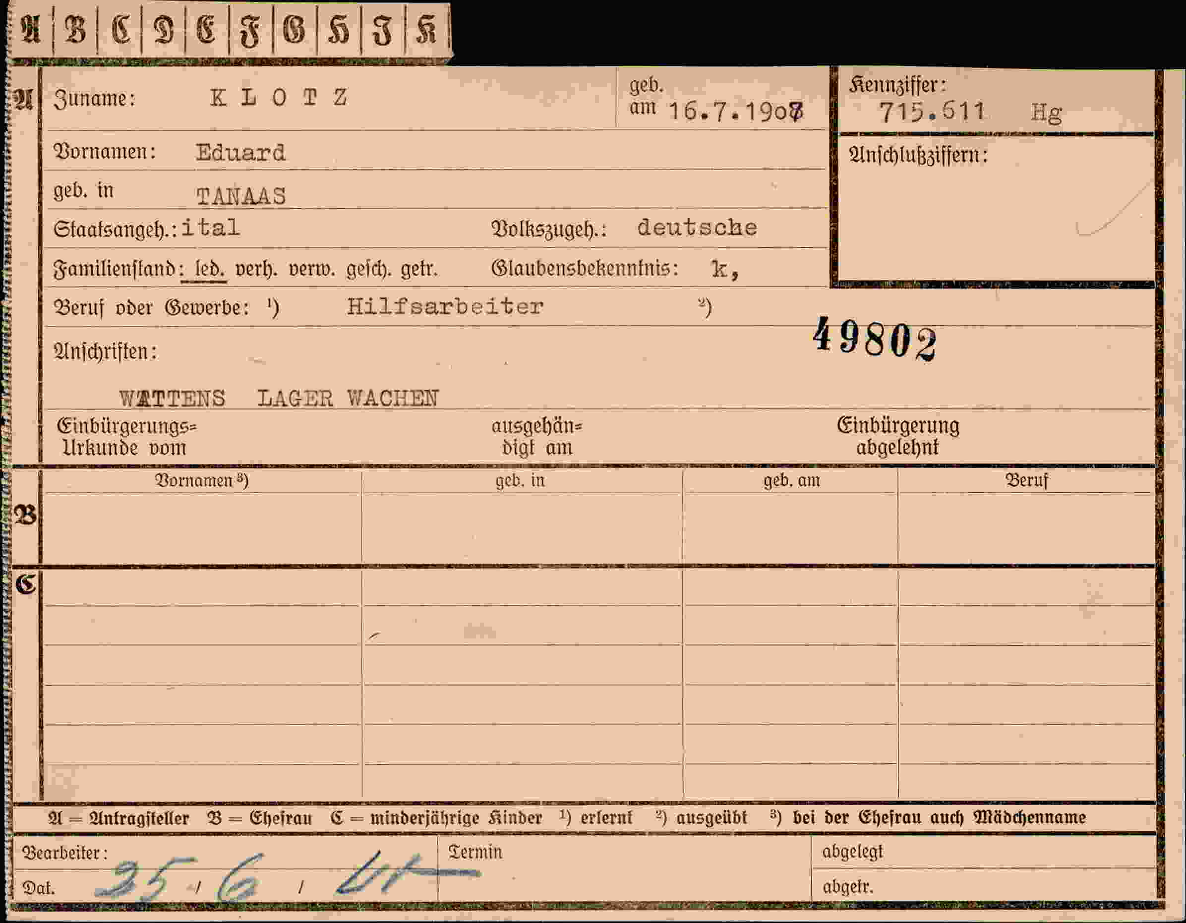 Dokument für Eduard Klotz