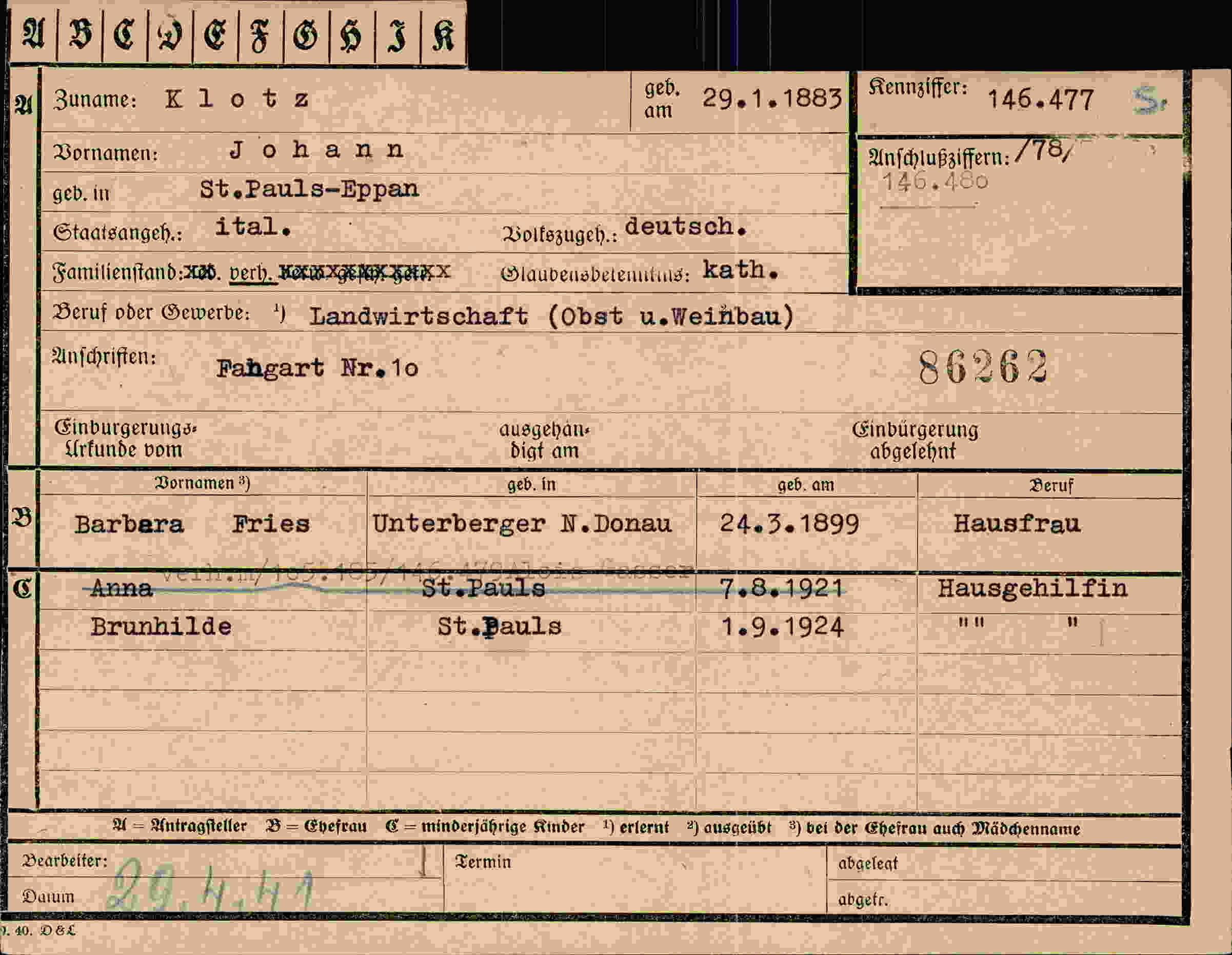 Vorderseite des Dokuments