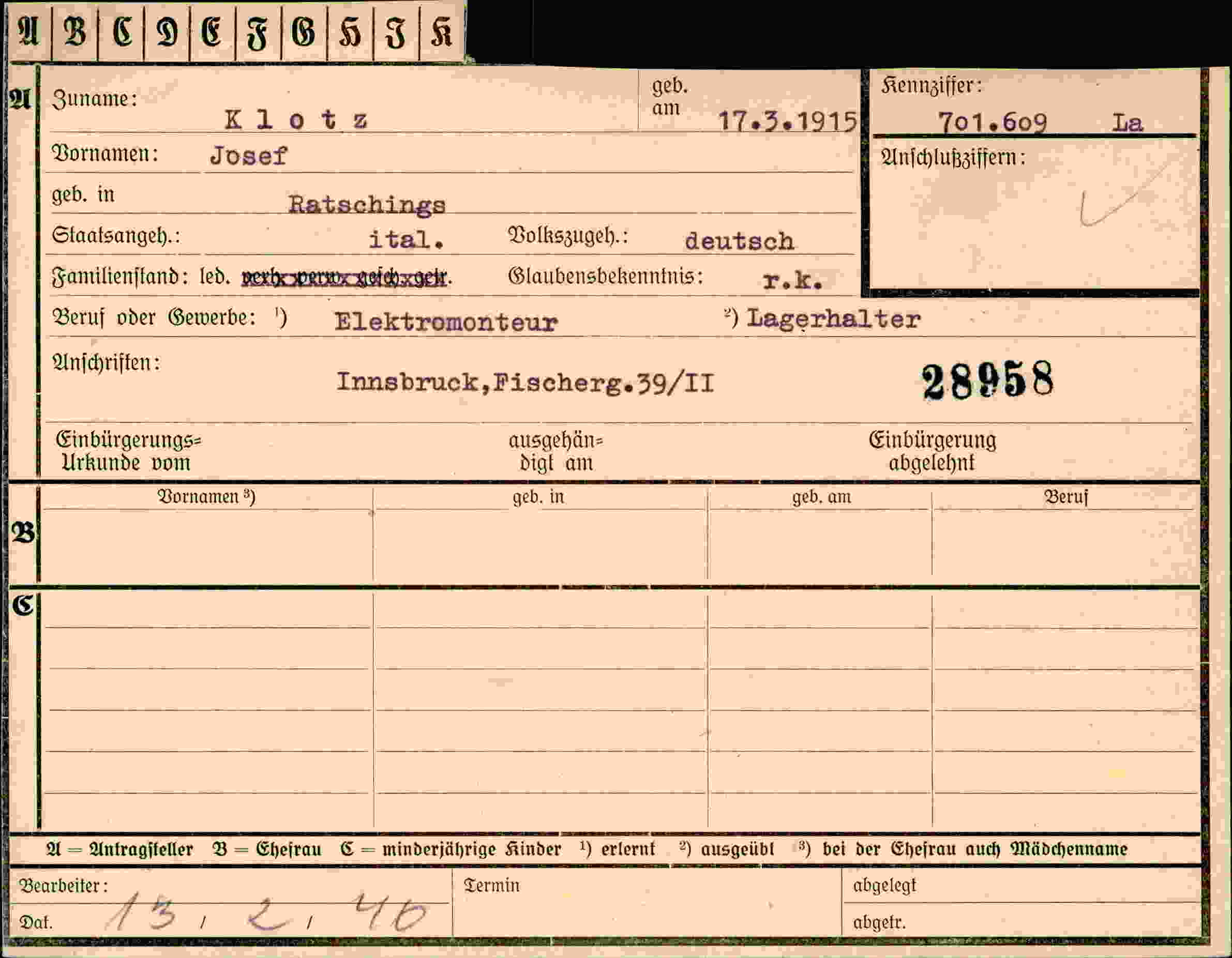 Vorderseite des Dokuments
