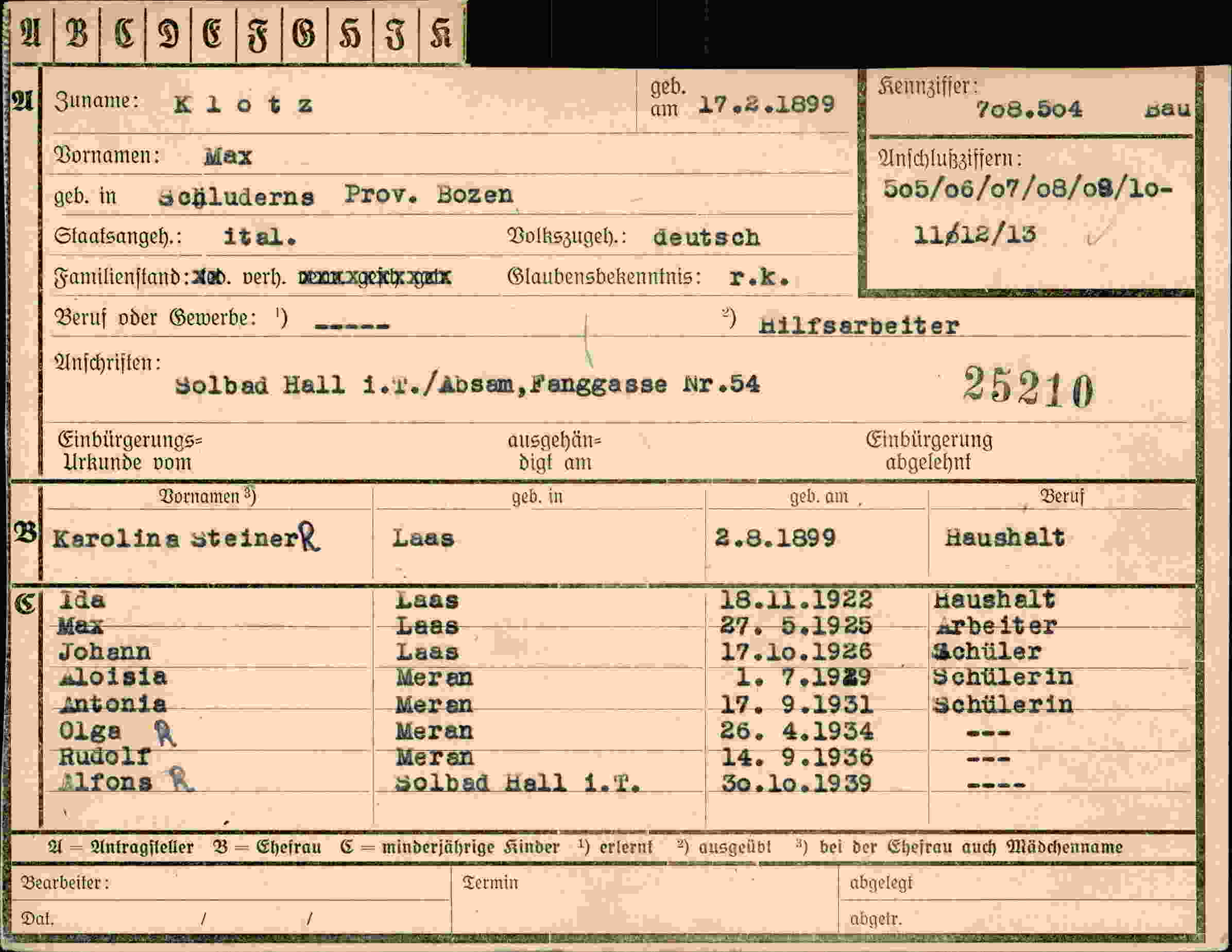Dokument für Max Klötz