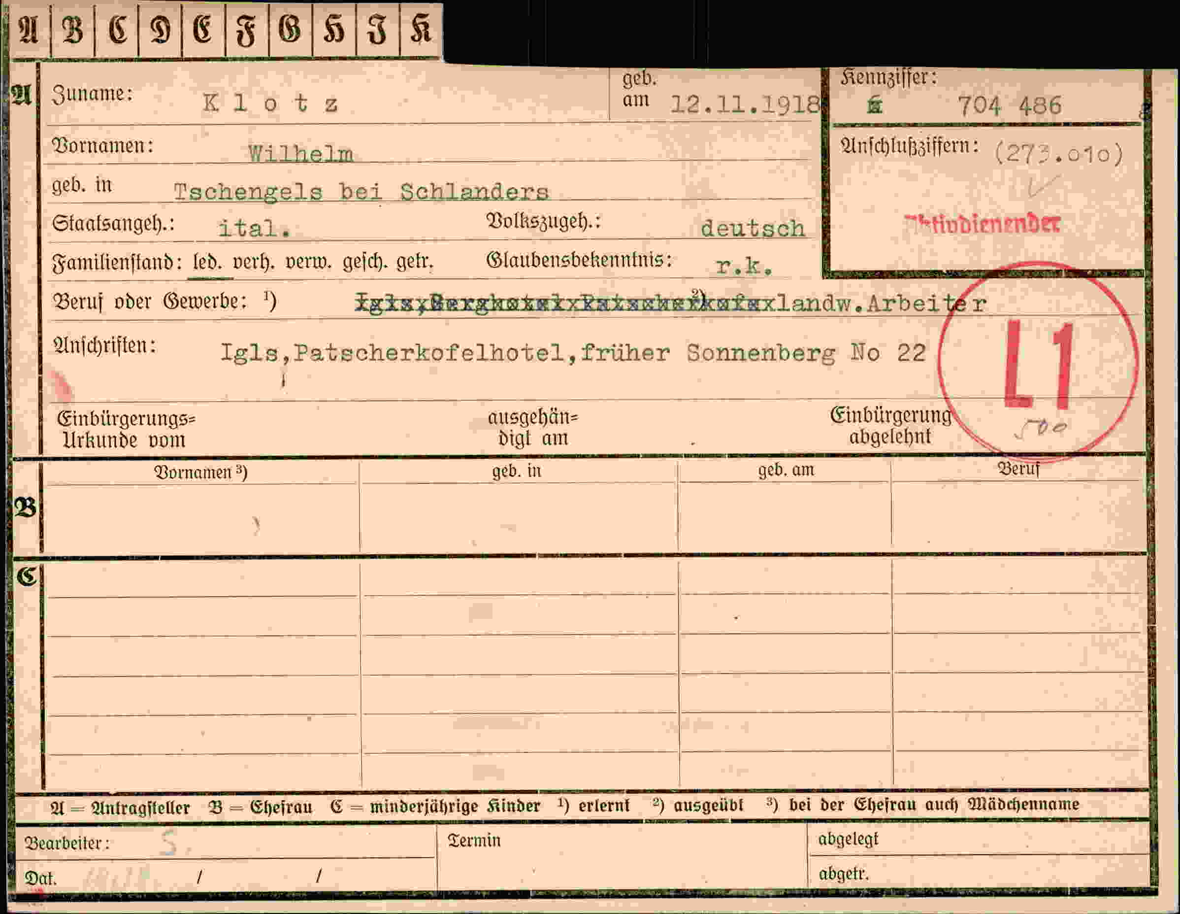 Dokument für Wilhelm Klotz