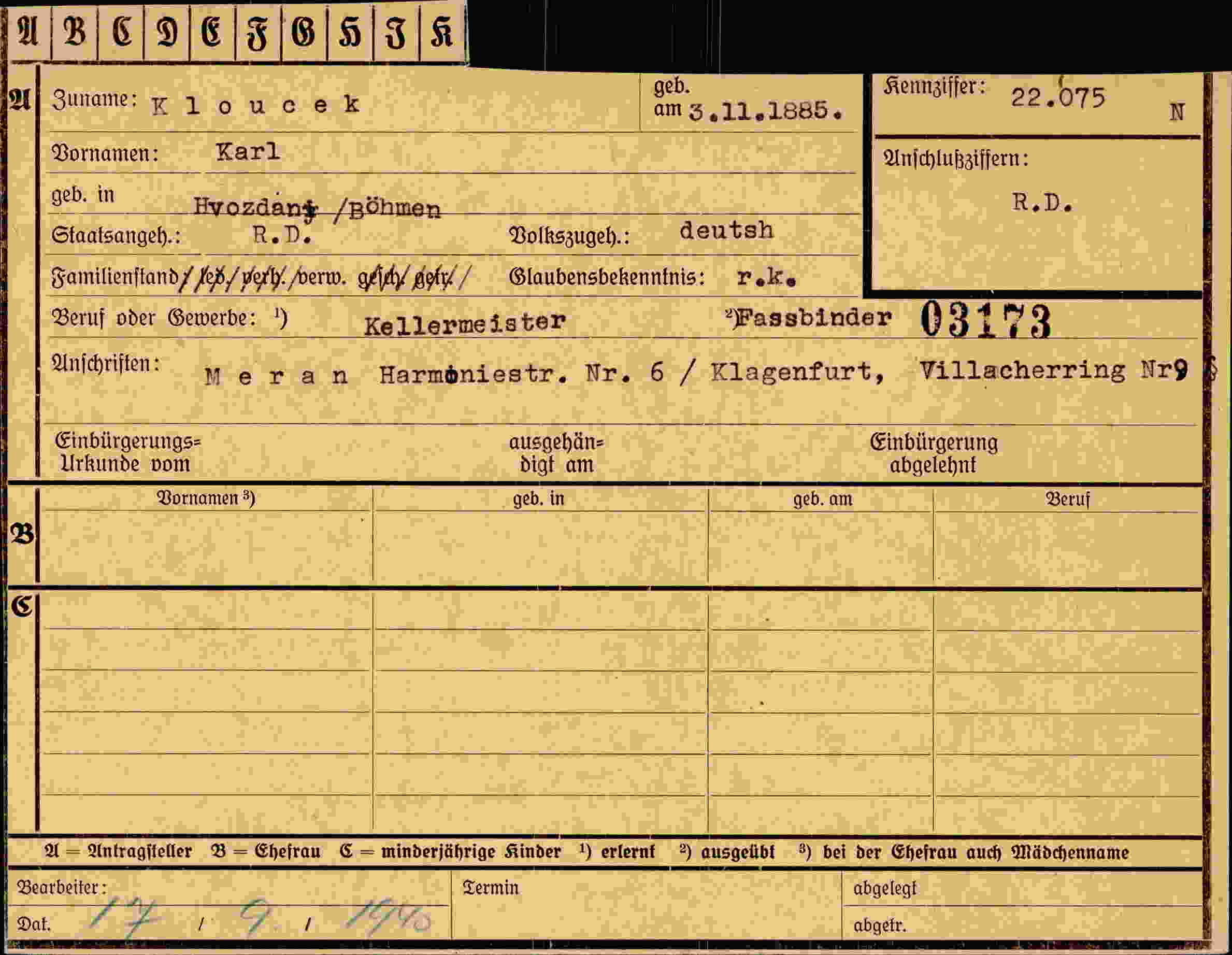 Dokument für Karl Kloucek
