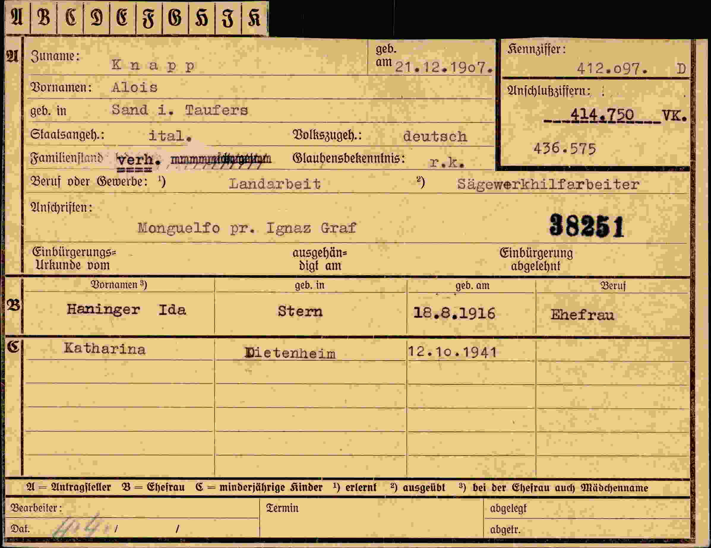 Dokument für Alois Knapp