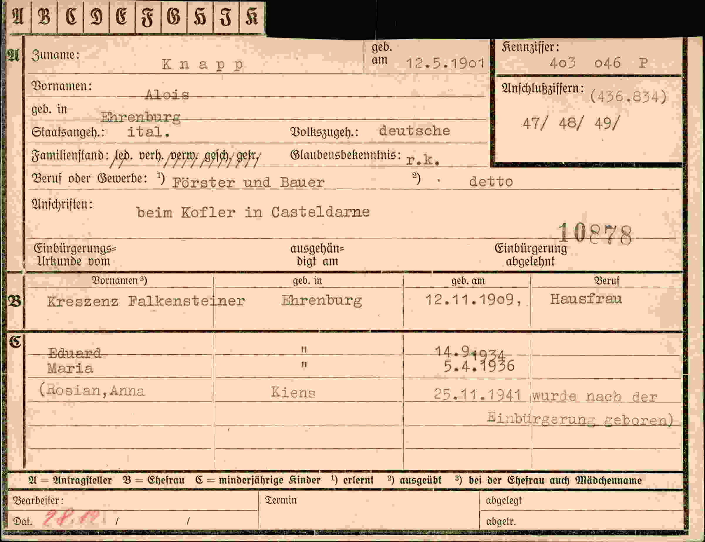 Dokument für Alois Knapp
