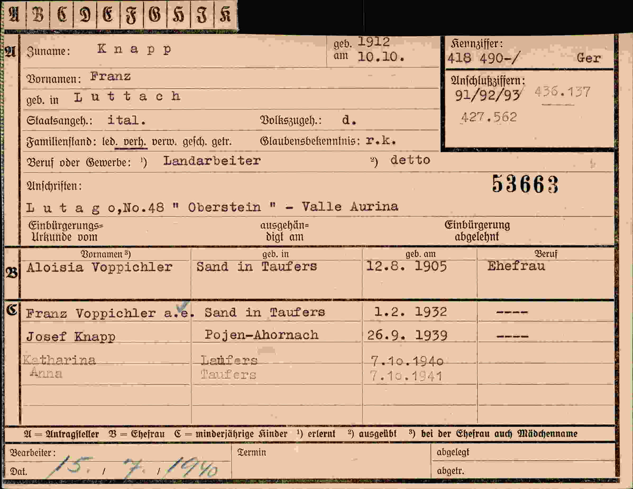 Vorderseite des Dokuments