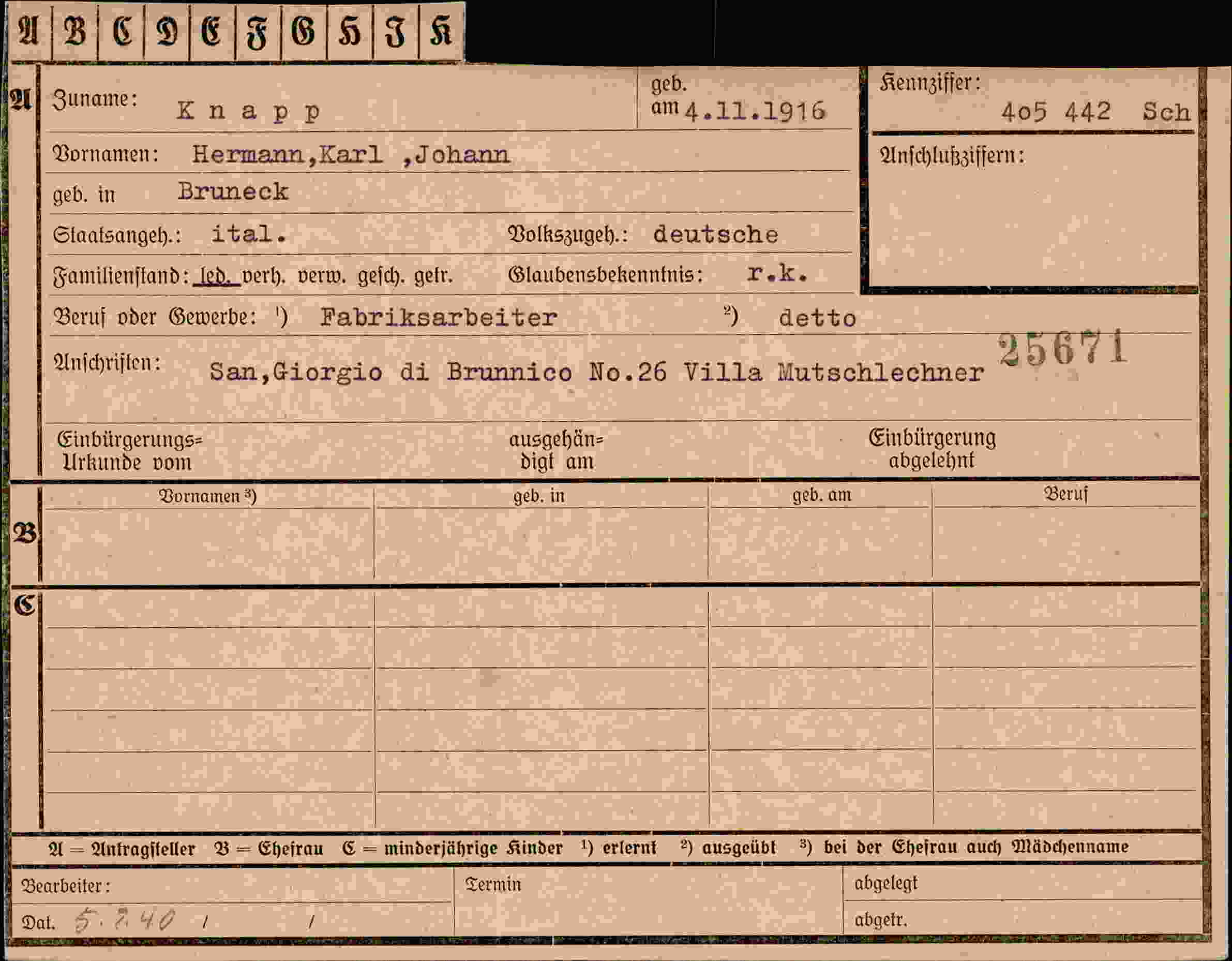 Vorderseite des Dokuments
