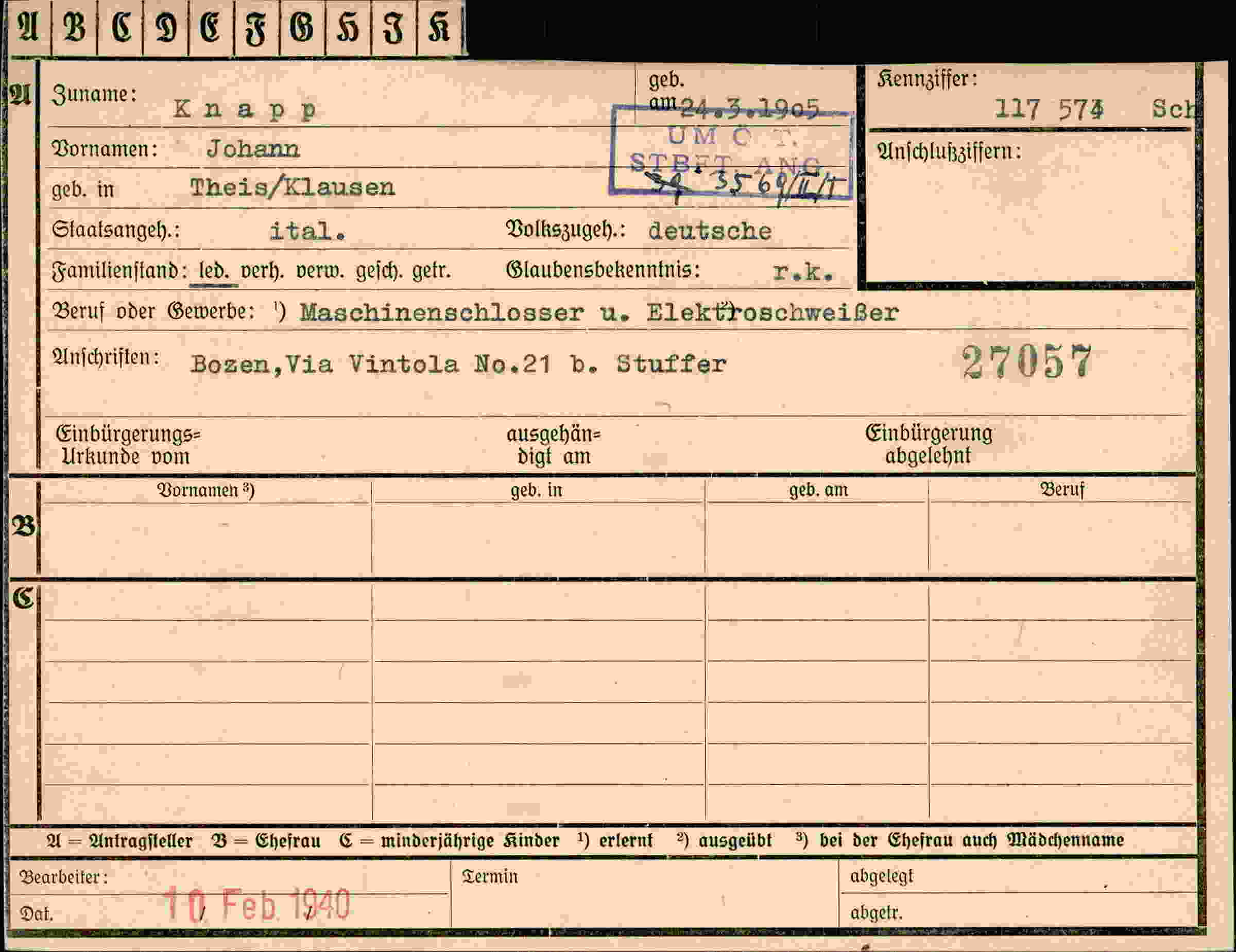 Dokument für Johann Knapp