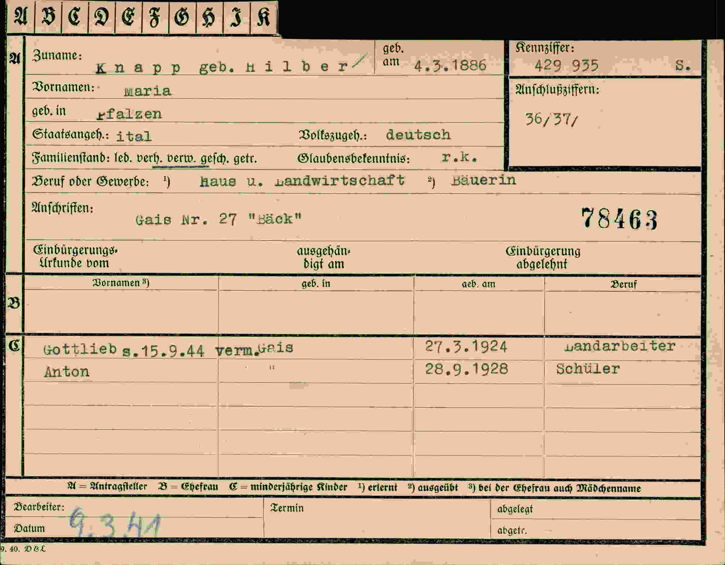 Vorderseite des Dokuments